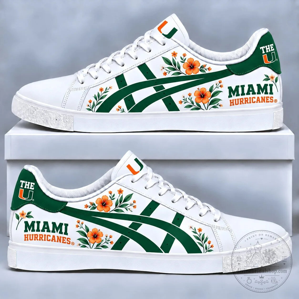 Miami Hurricanes College Football Floral Pattern Sneakers Shoes