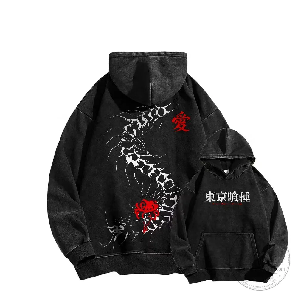 Tokyo Ghoul Kaneki Ken Kagune Anime Manga Washed Black Hoodie