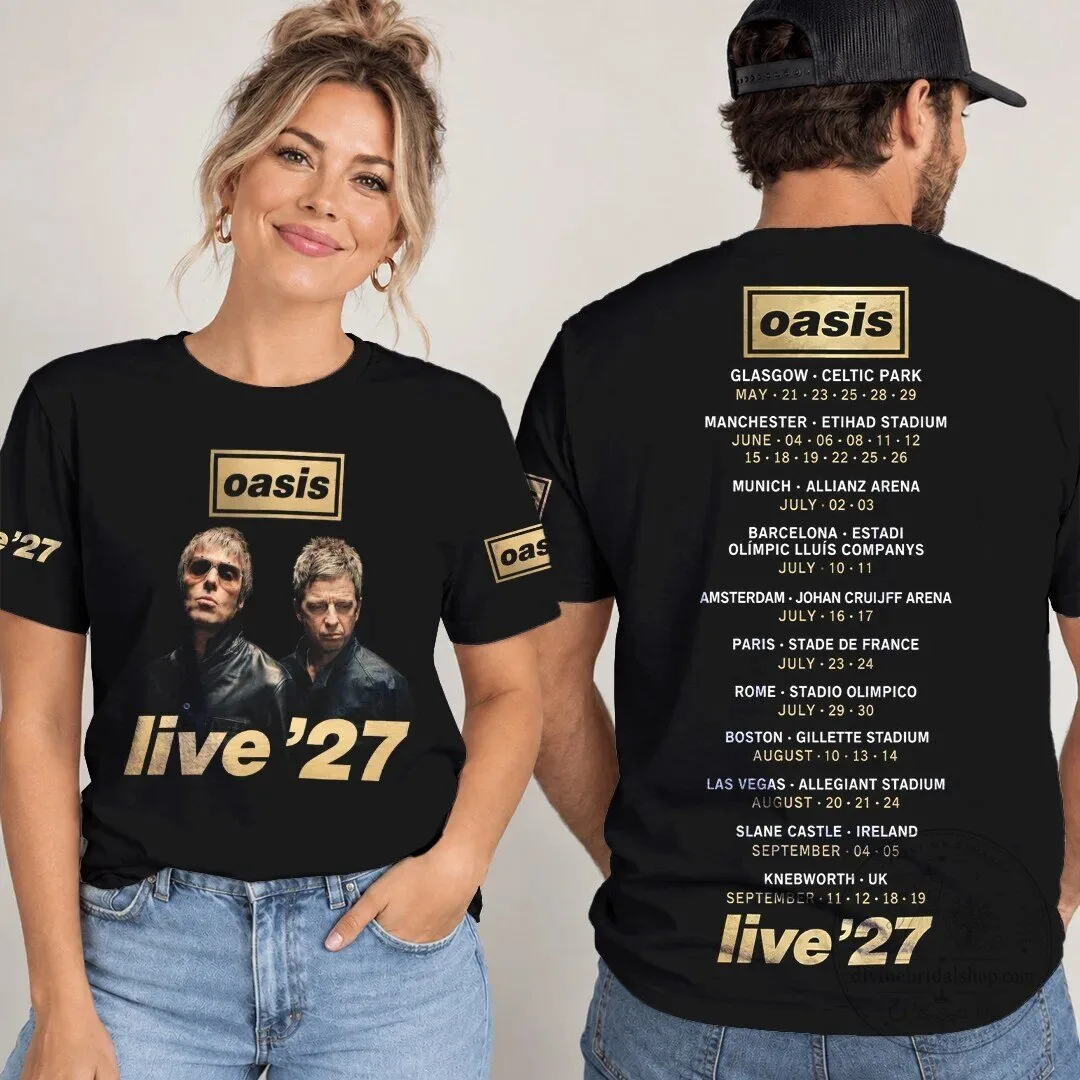 Oasis Live '27 World Tour Concert Schedule Black Band T-Shirt