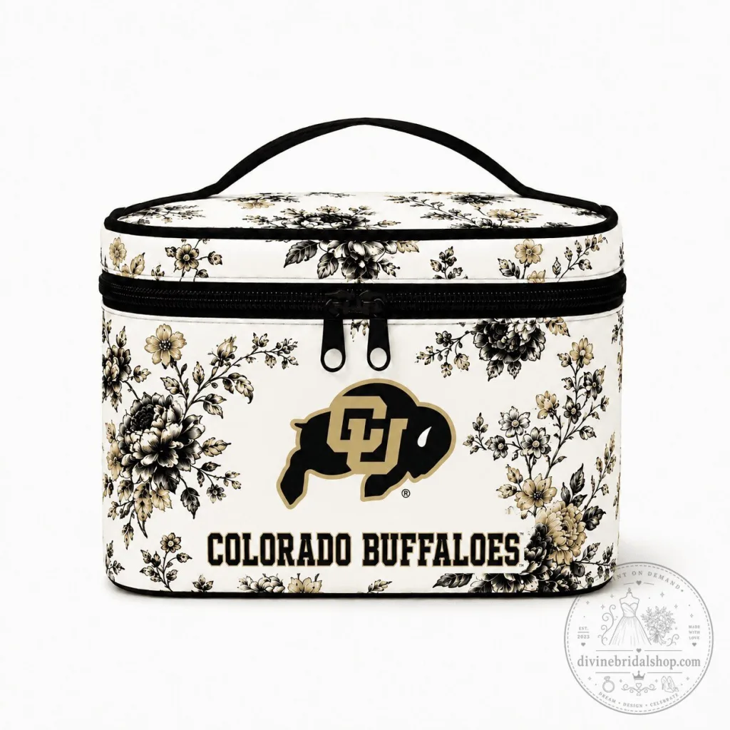 Colorado Buffaloes Floral Pattern Black and Gold Cosmetic Bag Colorado Buffaloes Floral Pattern Black and Gold Cosmetic Bag