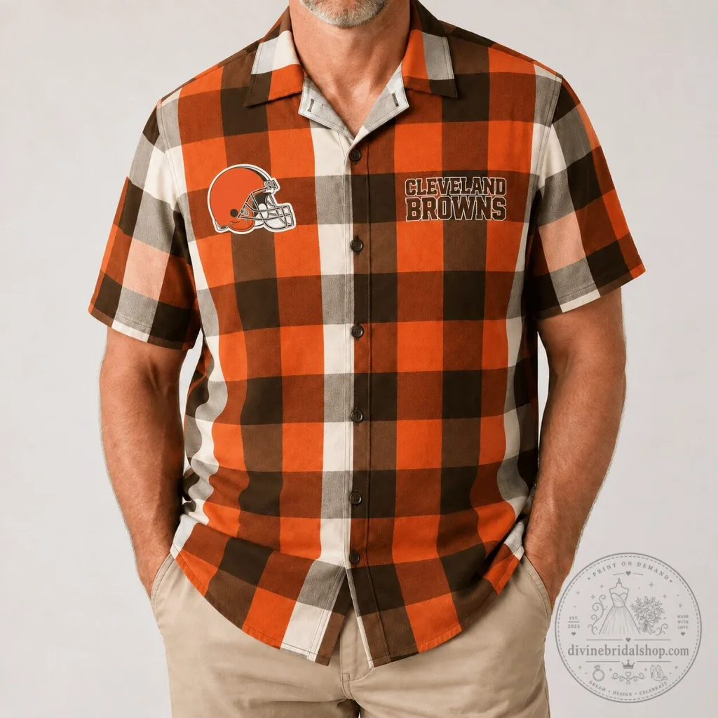 Cleveland Browns Shirt Plaid Button-Up Short Sleeve Hawaiian Shirt Cleveland Browns Shirt Plaid Button-Up Short Sleeve Hawaiian Shirt