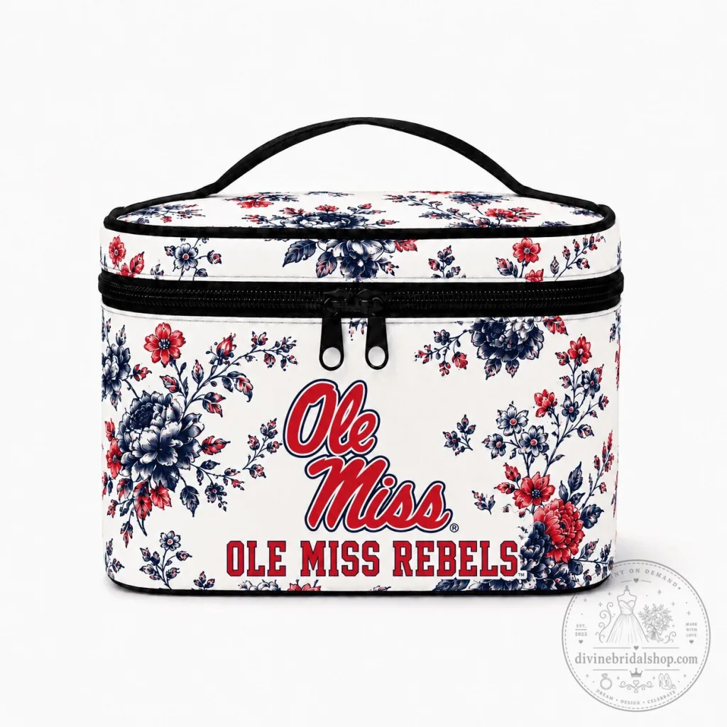 Ole Miss Rebels Floral Pattern Travel Cosmetic Bag Ole Miss Rebels Floral Pattern Travel Cosmetic Bag