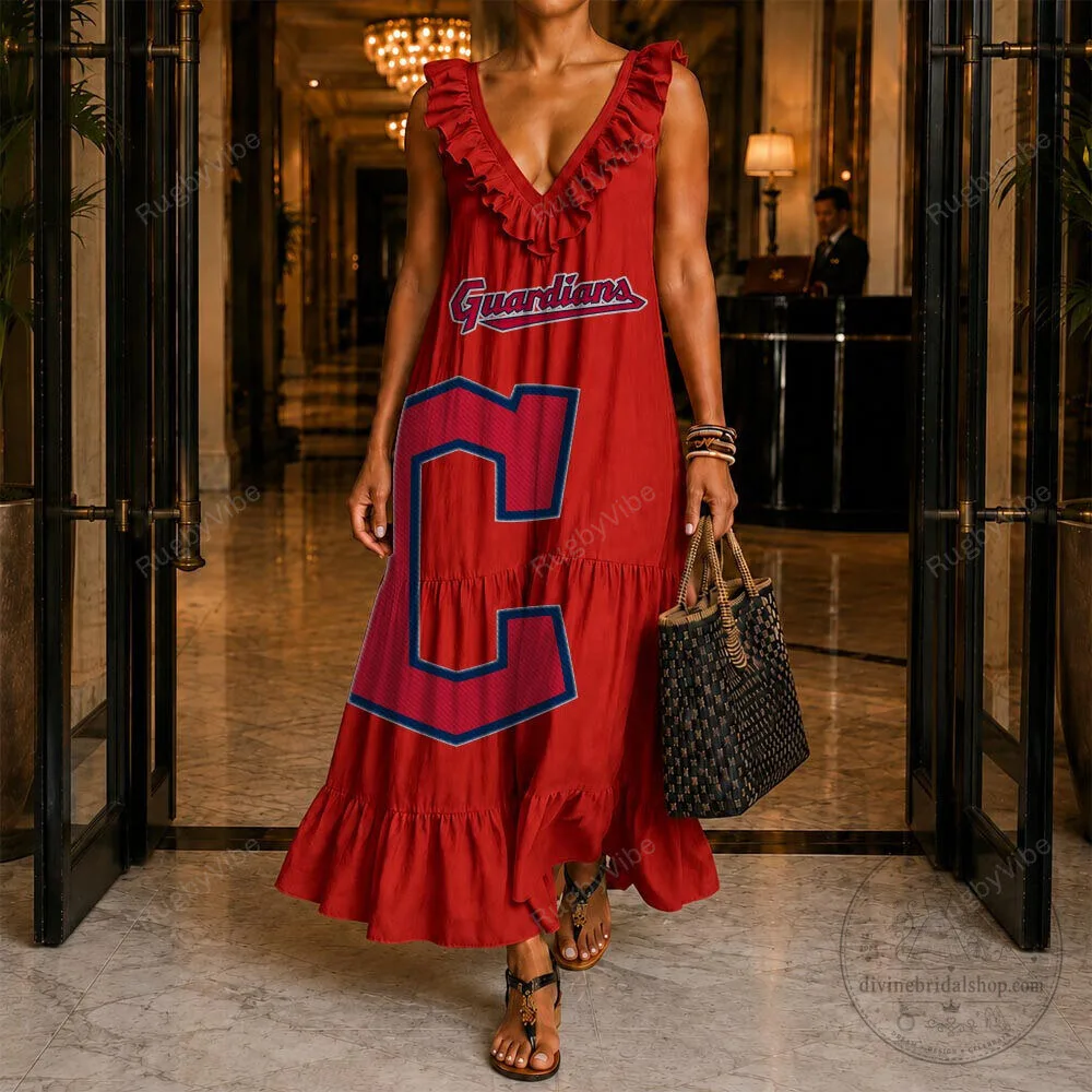 Cleveland Guardians Women's Ruffle V-Neck Maxi Dress