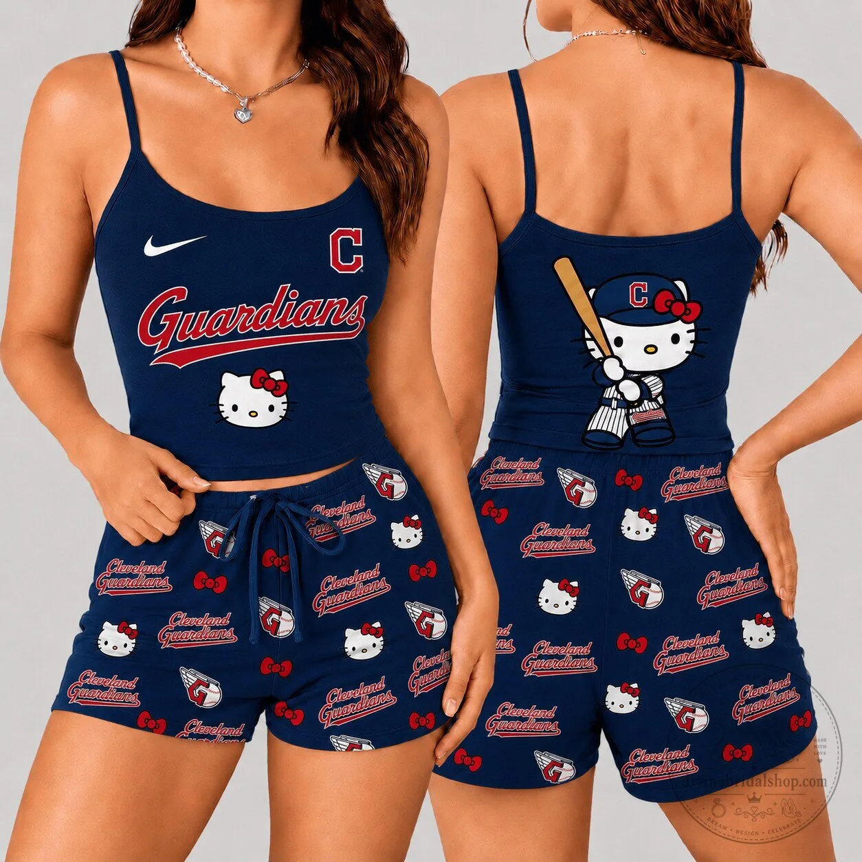 Cleveland Guardians Hello Kitty Women's Baseball Sleepwear Pajamas Set