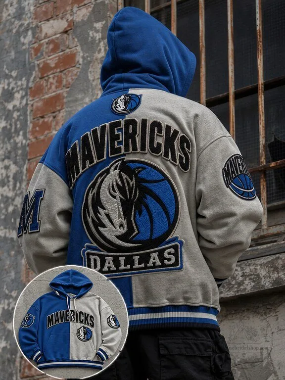 Dallas Mavericks Basketball Team Blue Gray Colorblock Hoodie