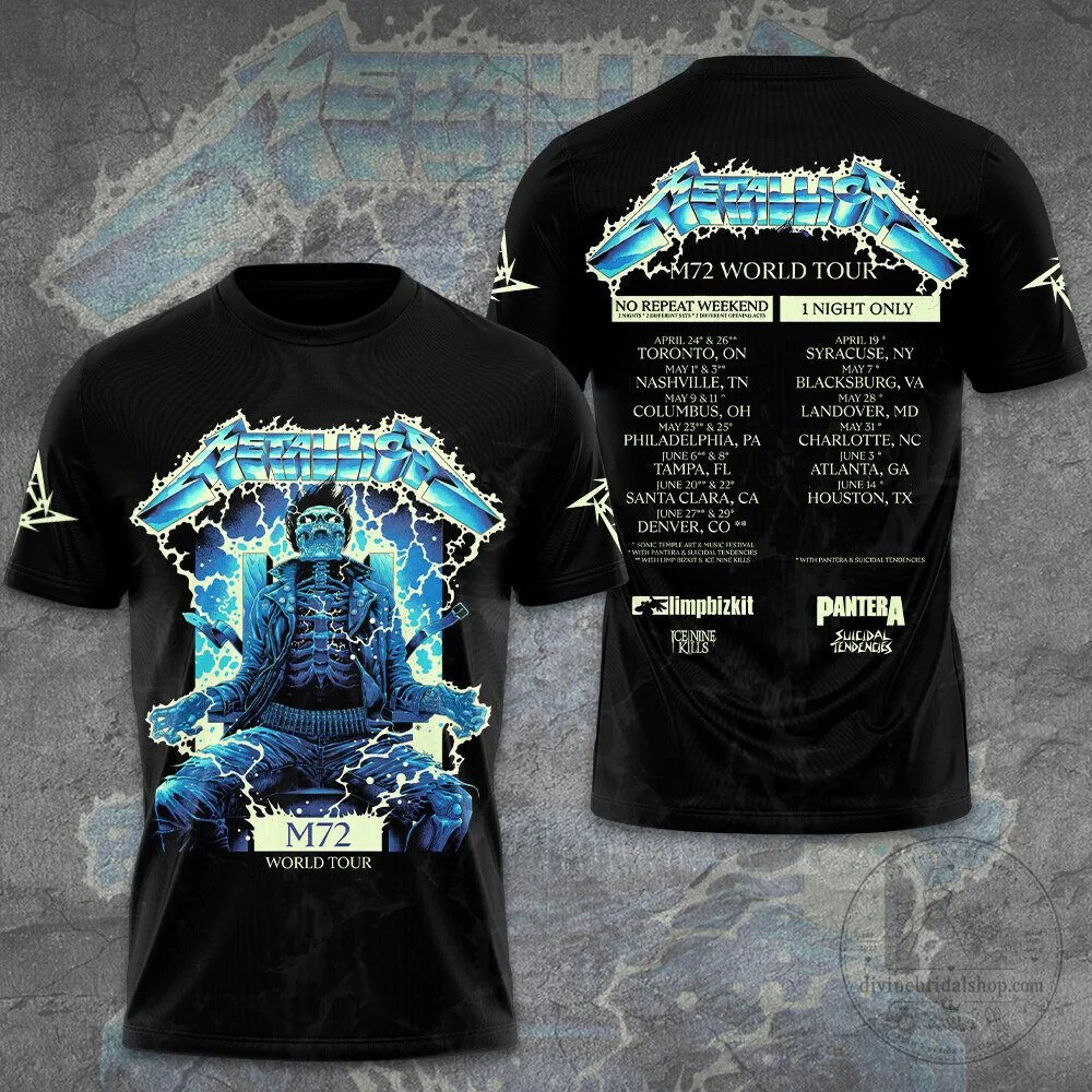 Metallica M72 World Tour 2026 Concert Schedule Black Graphic T-Shirt