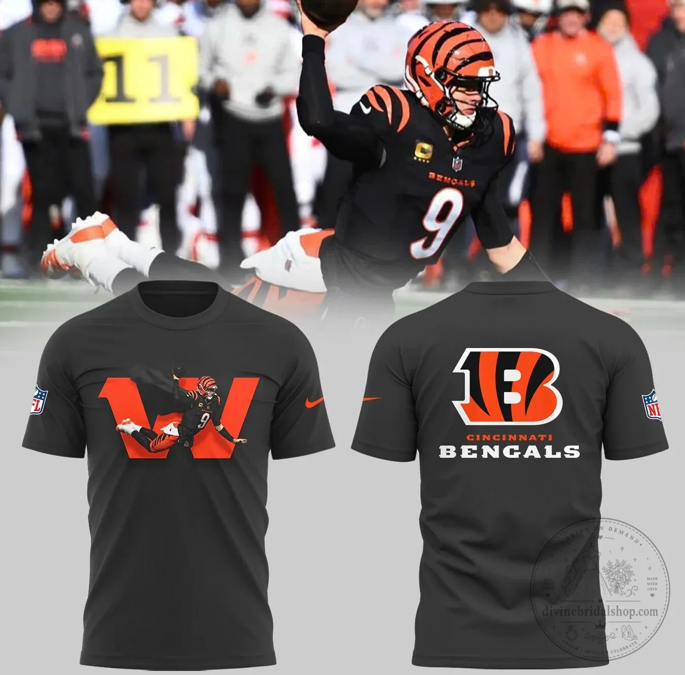 Joe Burrow Cincinnati Bengals Football Team Black Graphic T-Shirt