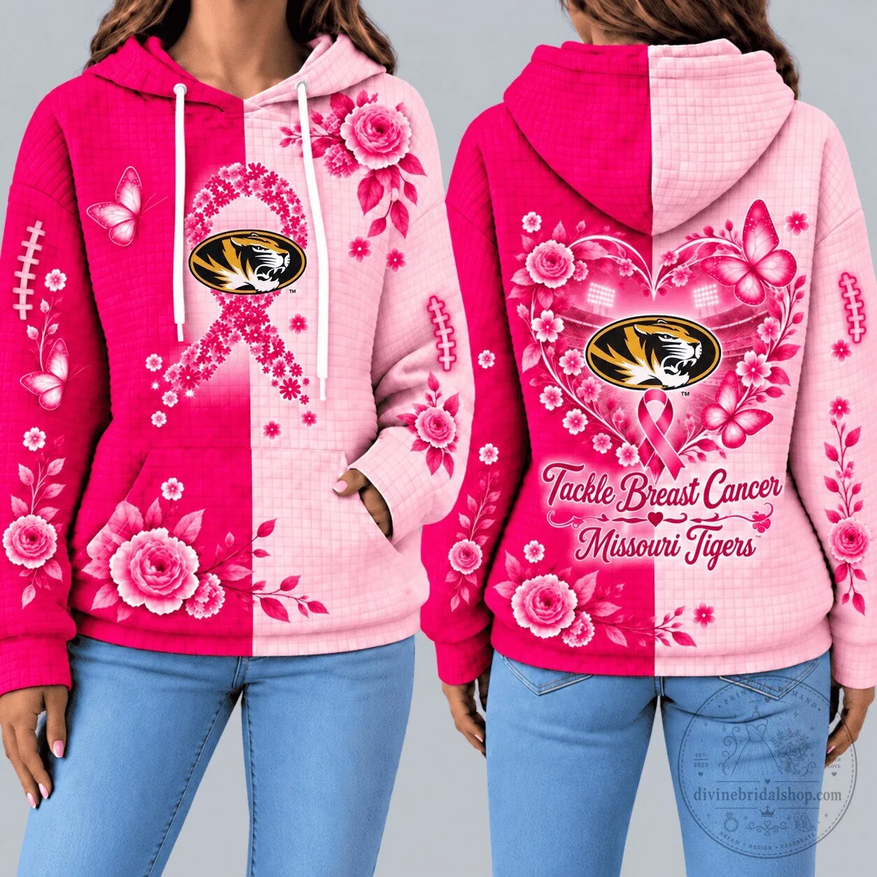 Missouri Tigers Tackle Breast Cancer Pink Ribbon Floral Design Hoodie