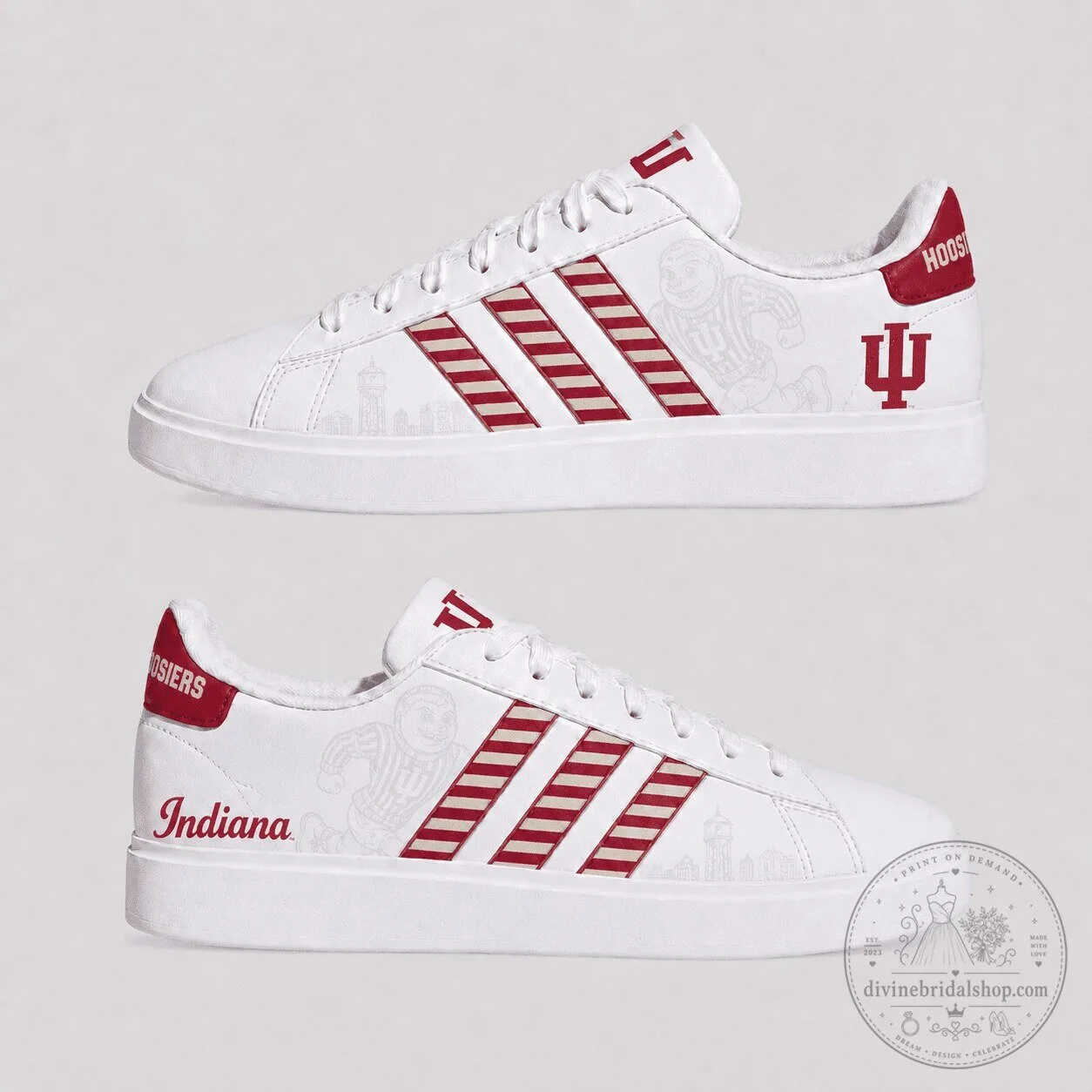 Indiana Hoosiers NCAA College Sports Team White Sneakers