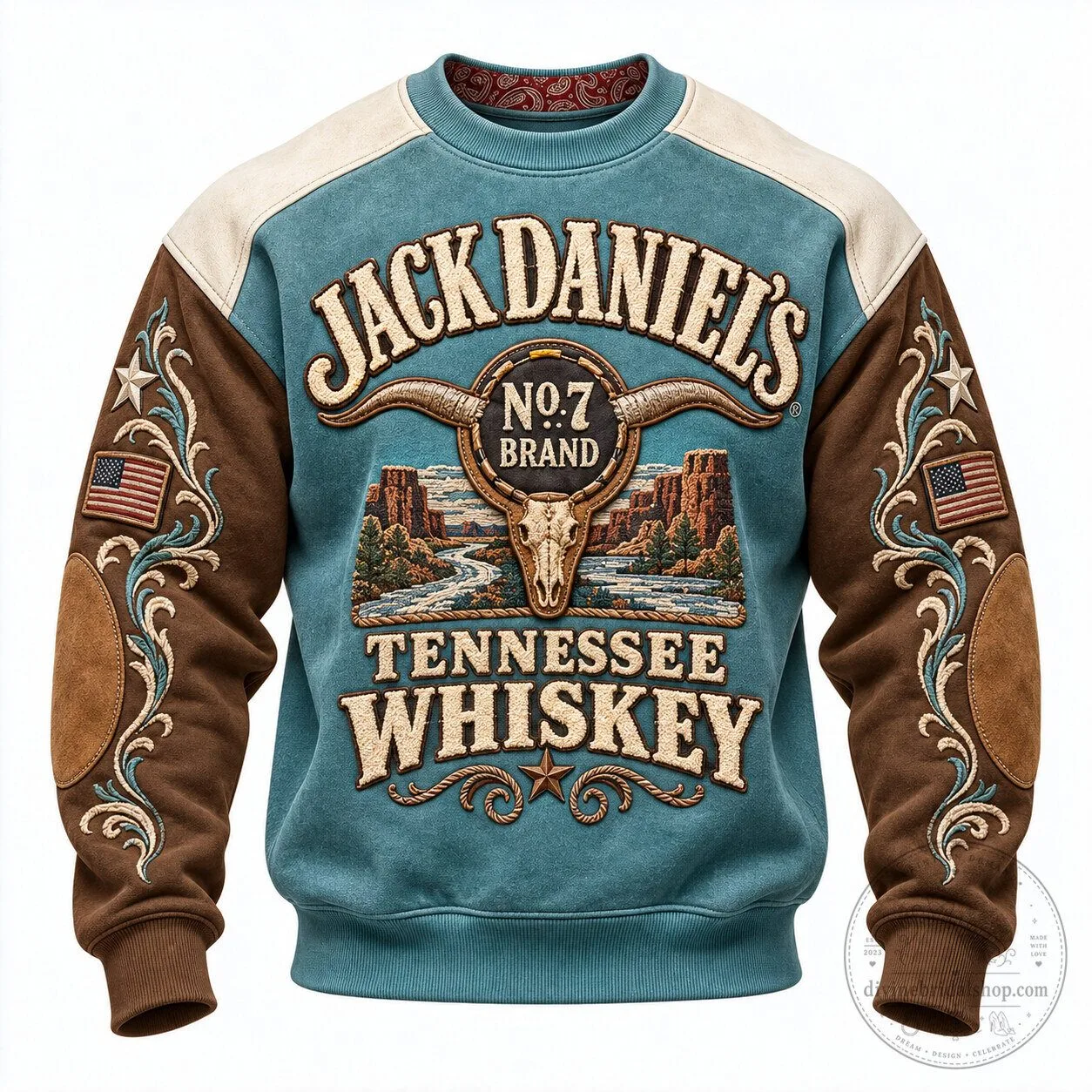 Crewneck Sweatshirt in Cowboy Style with Jack Daniel's Tennessee Whiskey Design