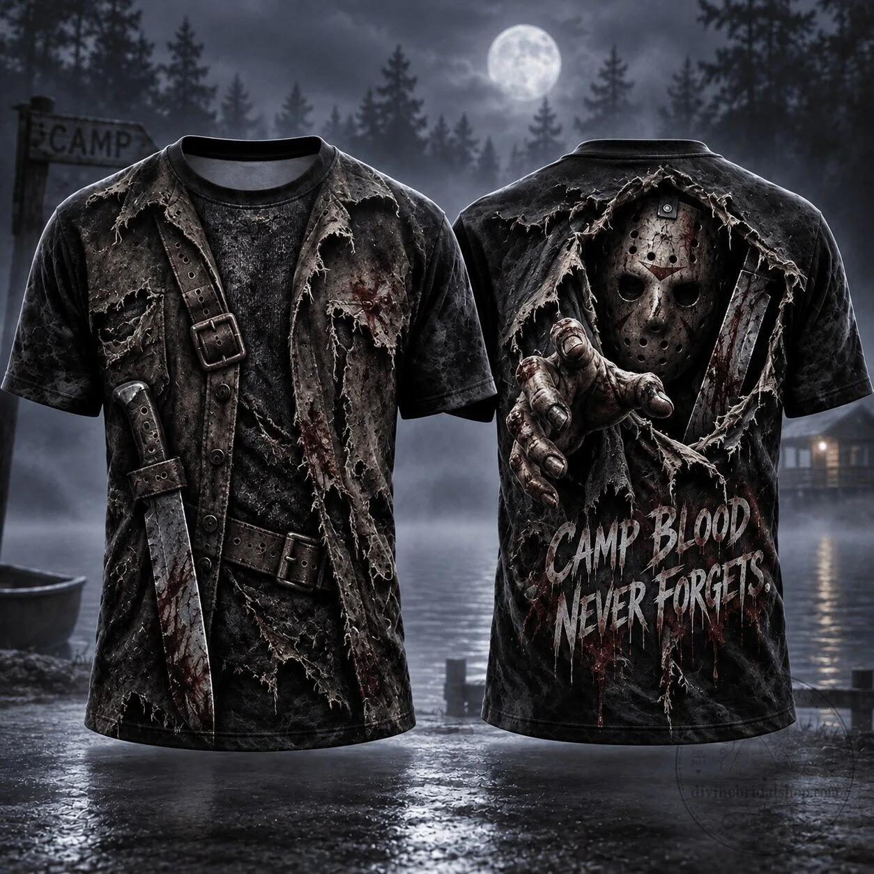 Jason Voorhees Camp Blood Never Forgets Horror Movie T-Shirt
