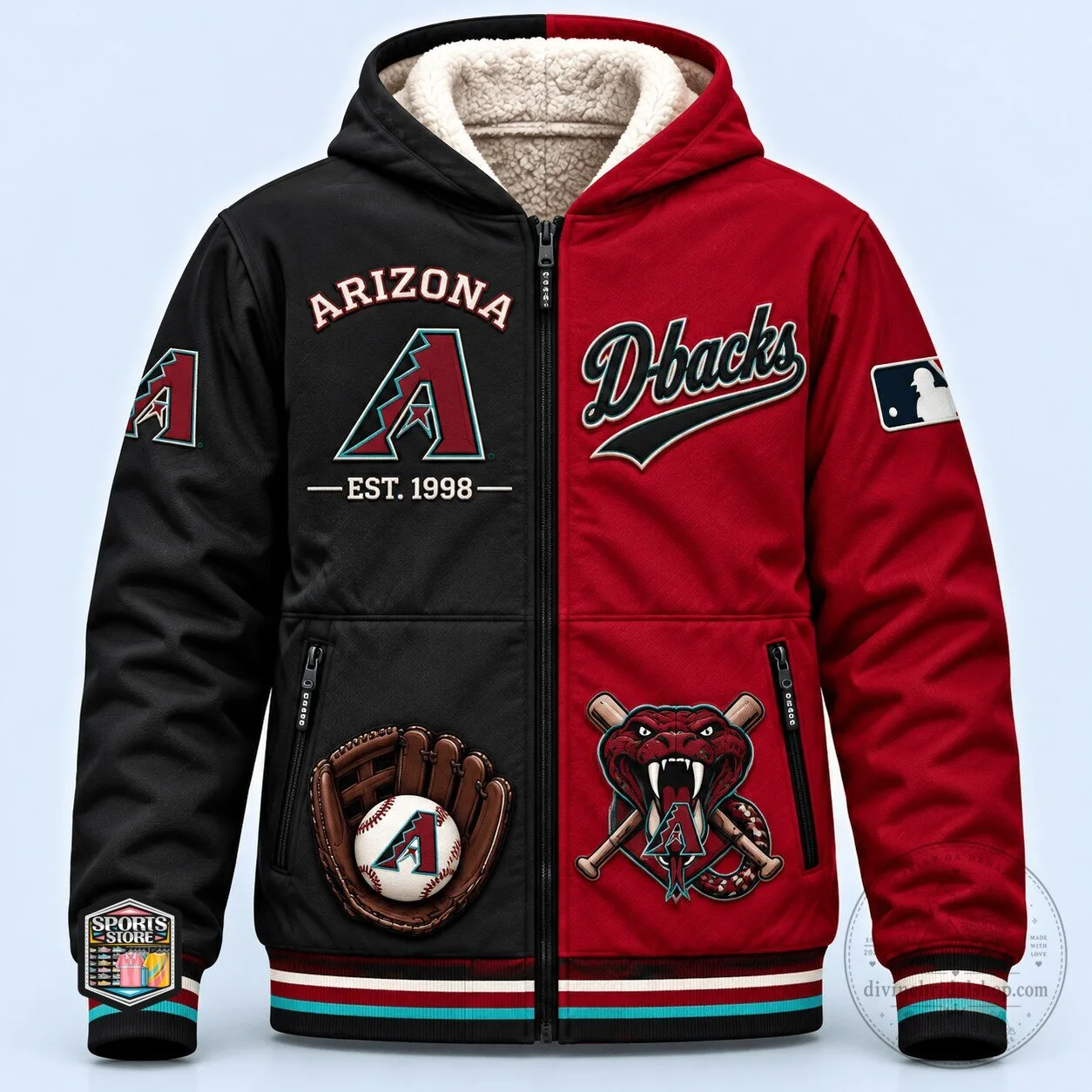 Arizona Diamondbacks Baseball Team Logo Sherpa Lined Full Zip Jacket