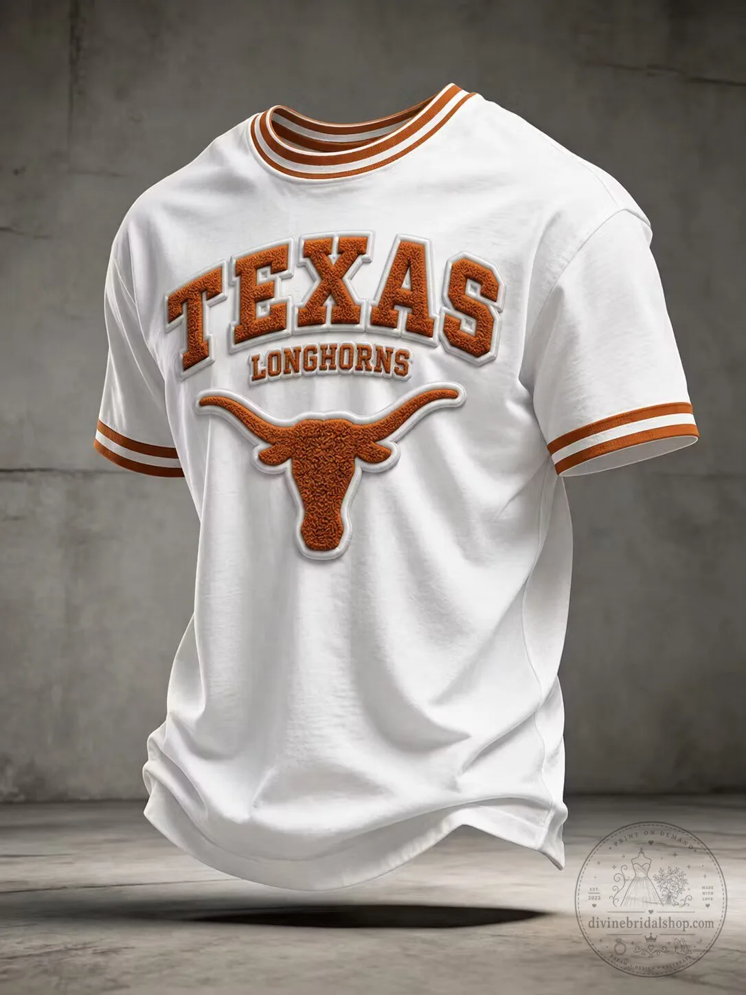 Texas Longhorns Collegiate Football Team White Striped Crewneck T-Shirt