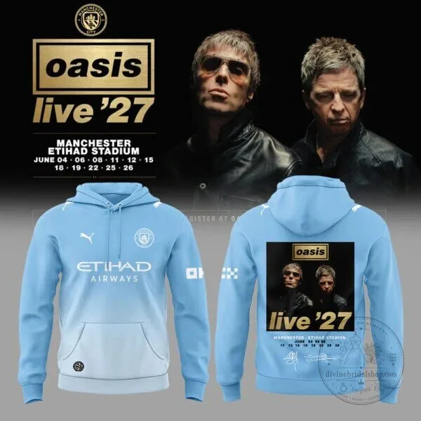 Oasis Live '27 Manchester City Etihad Stadium Concert Hoodie