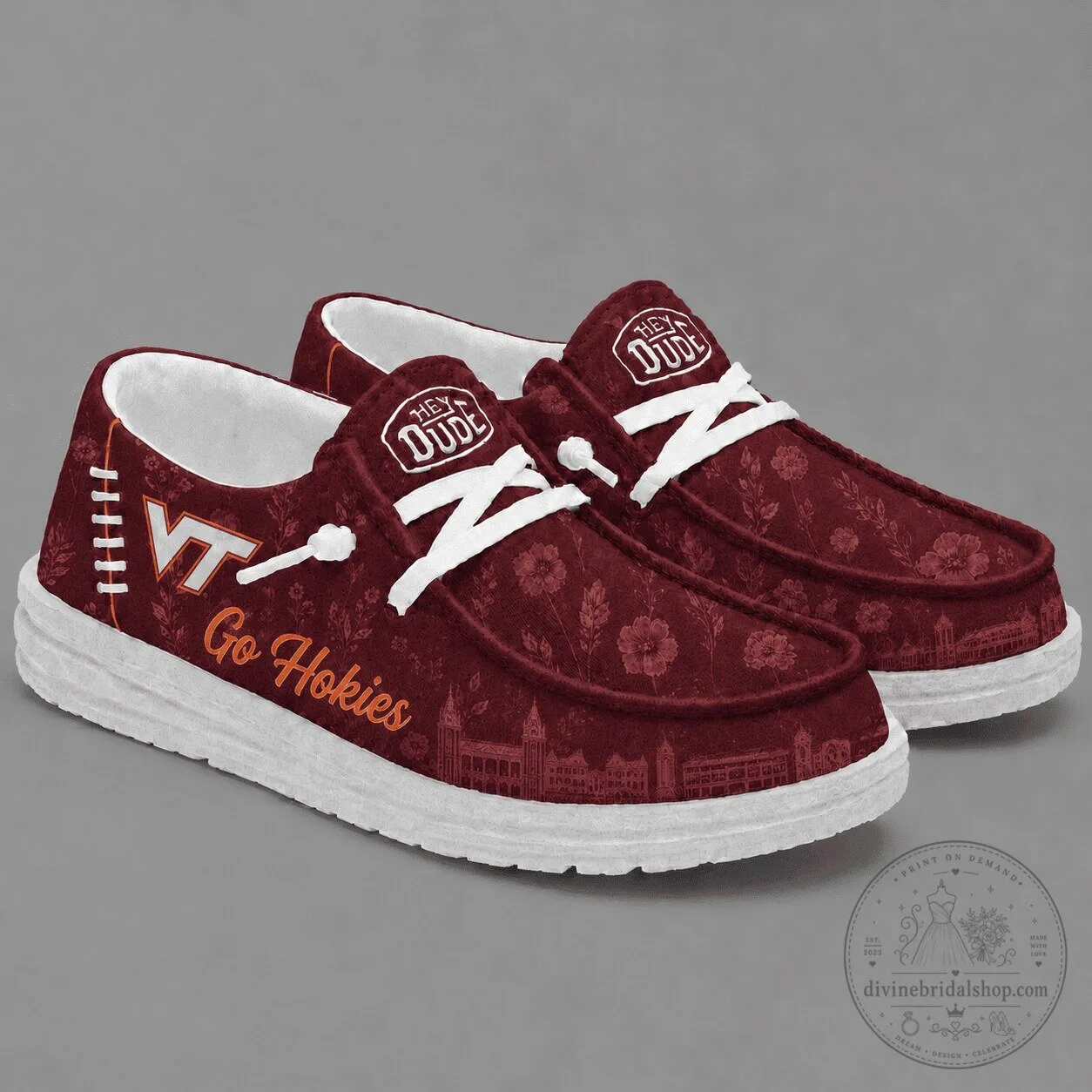Virginia Tech Hokies Floral Pattern Casual Loafer Shoes