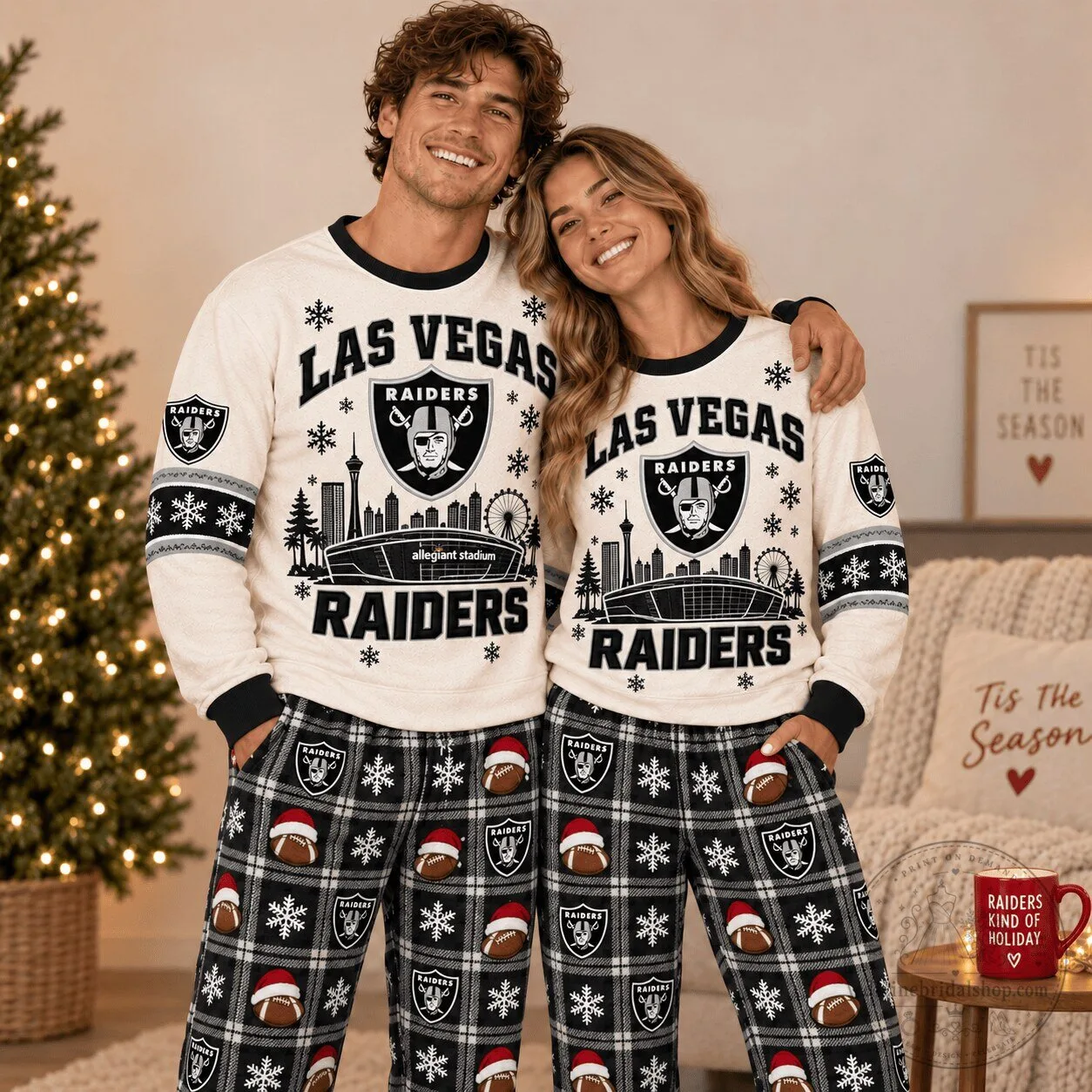 Las Vegas Raiders Christmas Ugly Sweater Pajamas Set for Adults