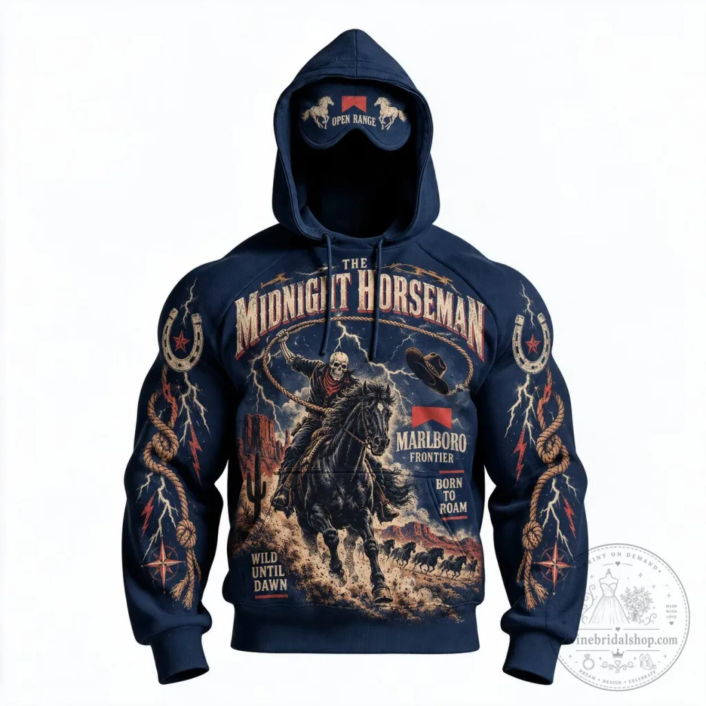 Midnight Horseman Marlboro Frontier Wild West Cowboy Skull Hoodie Midnight Horseman Marlboro Frontier Wild West Cowboy Skull Hoodie