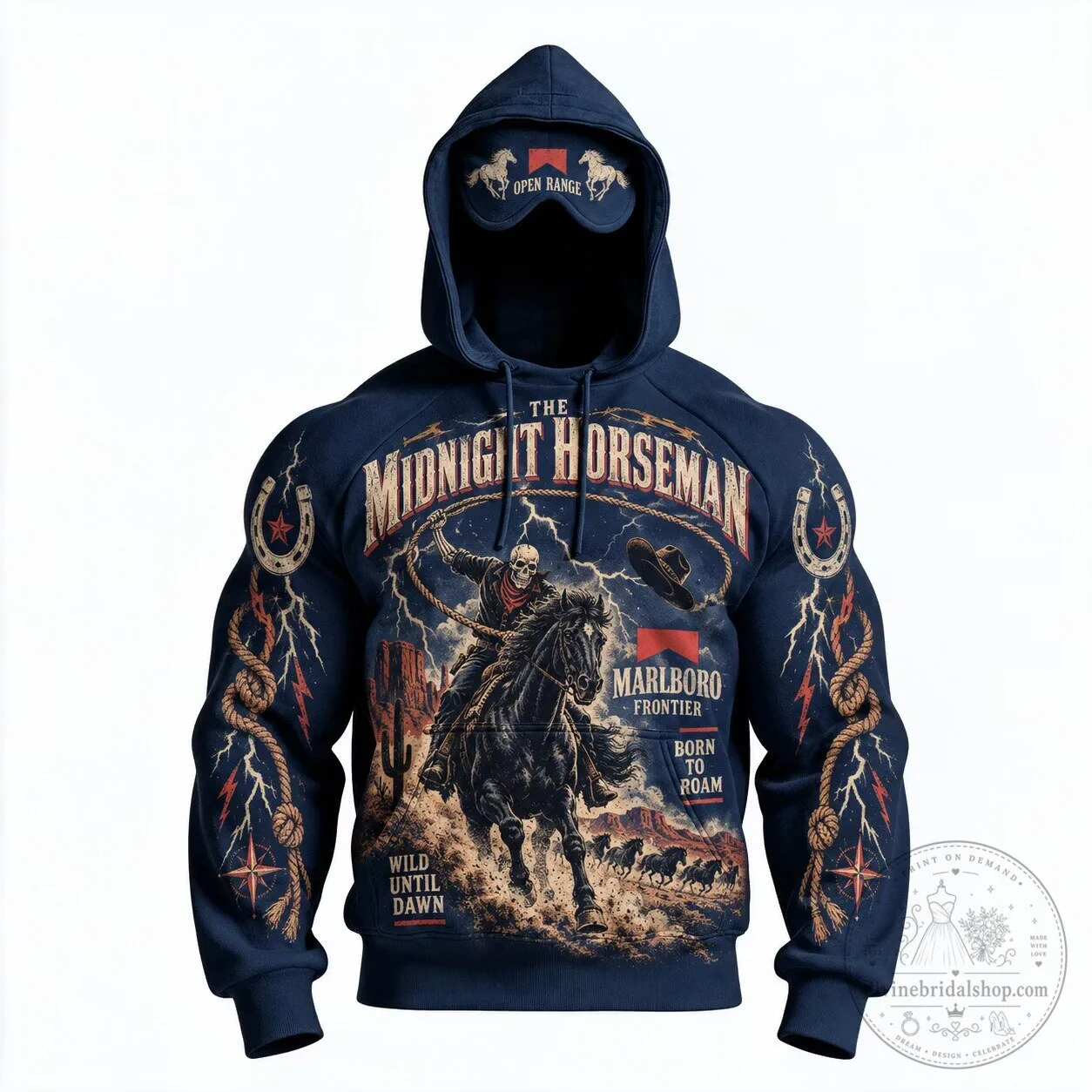 Midnight Horseman Marlboro Frontier Wild West Cowboy Skull Hoodie