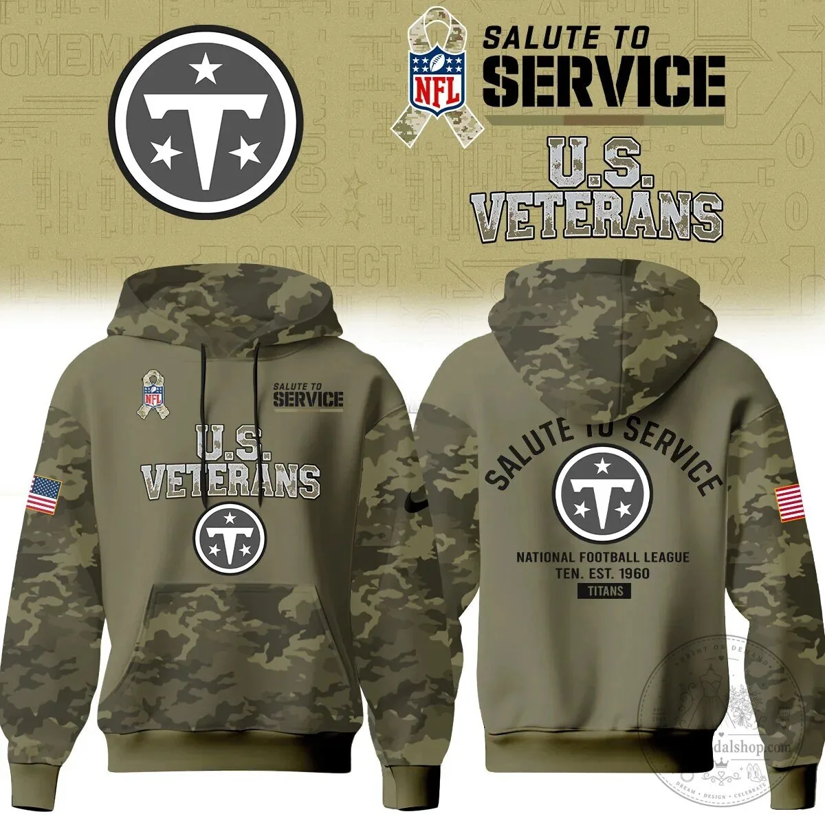 Tennessee Titans Salute To Service United States Veterans Camouflage Hoodie