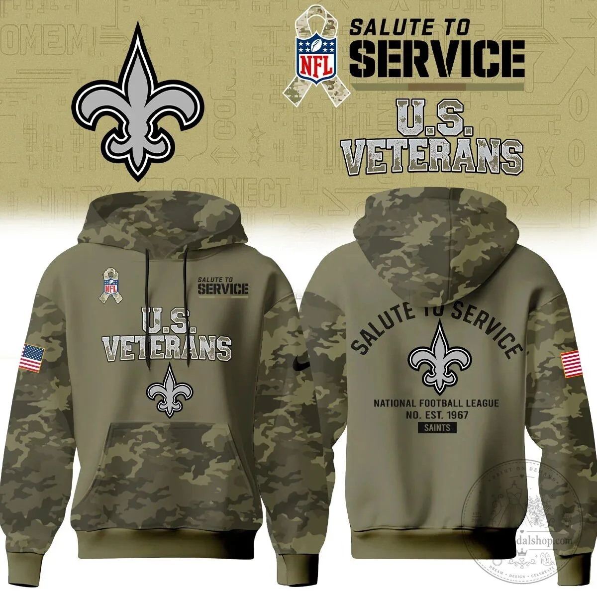 New Orleans Saints Salute To Service United States Veterans Camouflage Hoodie