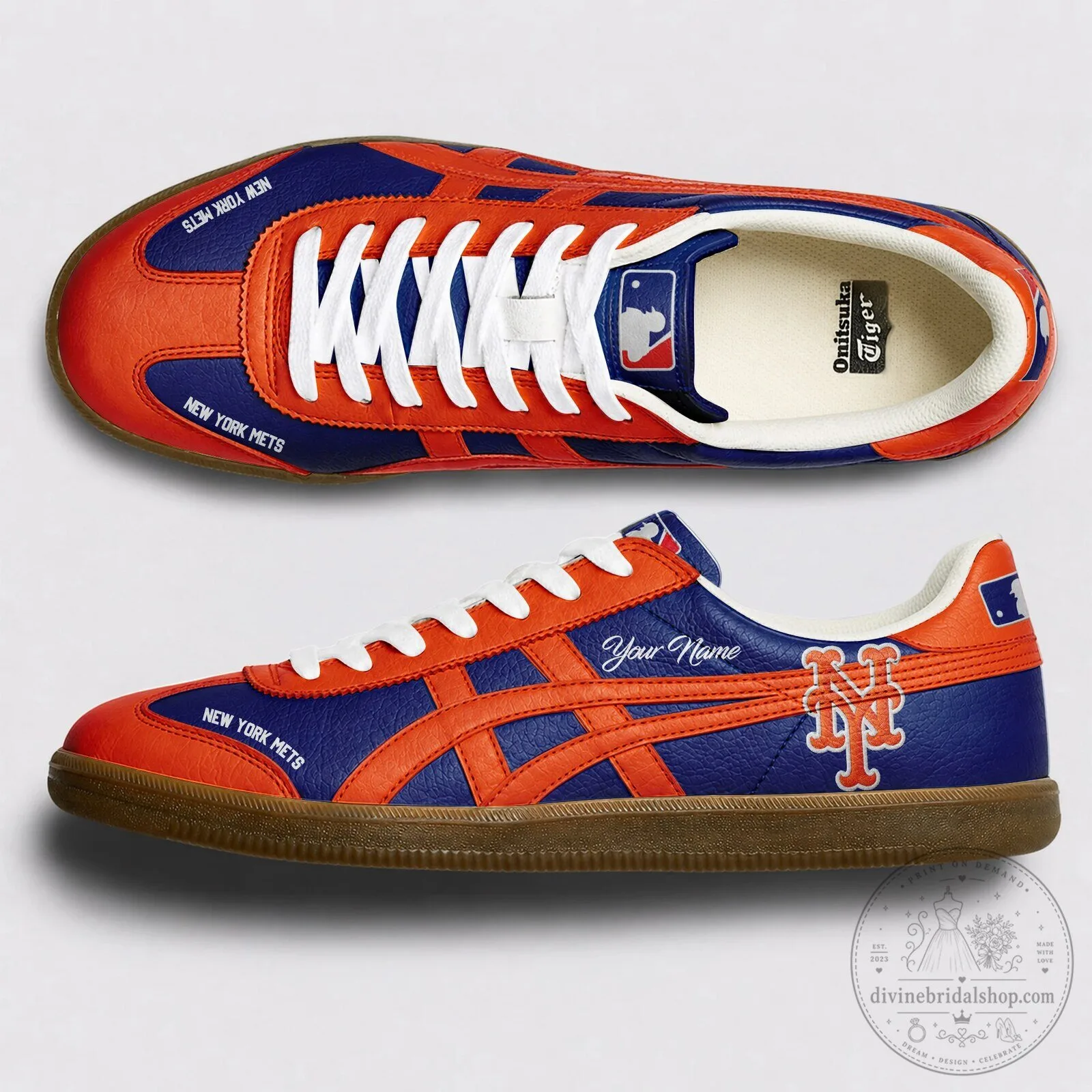 New York Mets Baseball Team Shoes, Personalized Orange and Blue Sneakers