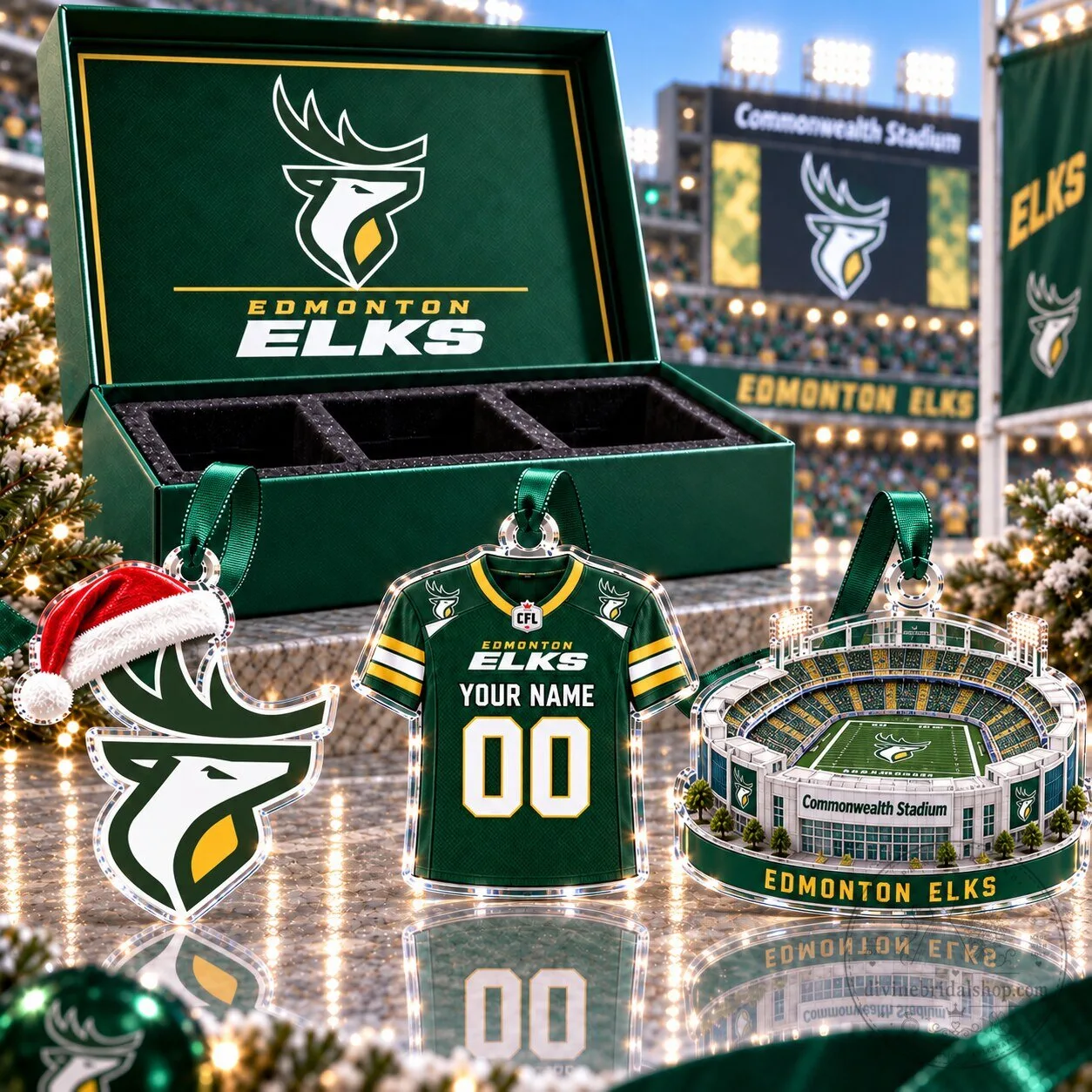 Edmonton Elks CFL Football Team Logo Jersey Stadium Acrylic Ornament Set