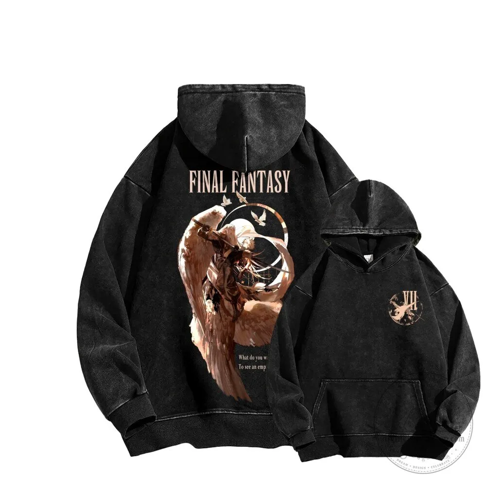 Final Fantasy VII Cloud Strife Angel Wing Washed Black Hoodie