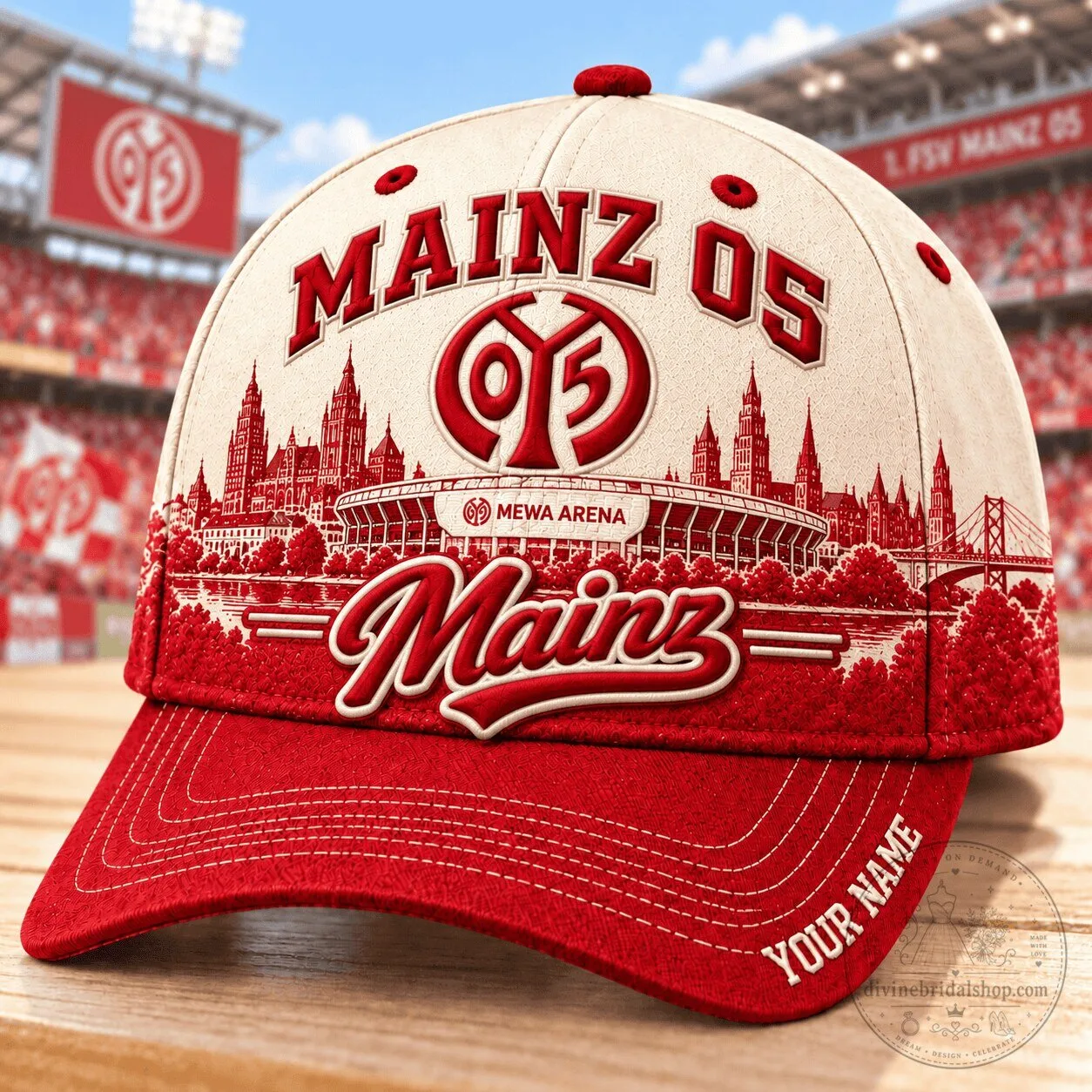 Mainz 05 Bundesliga Football Club Red and White Custom Name Baseball Cap Hat