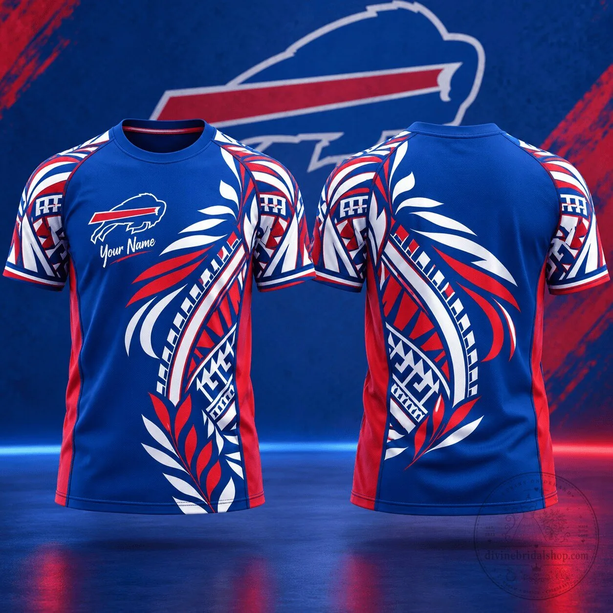 Buffalo Bills Tribal Graphic Custom Name NFL Football T-Shirt