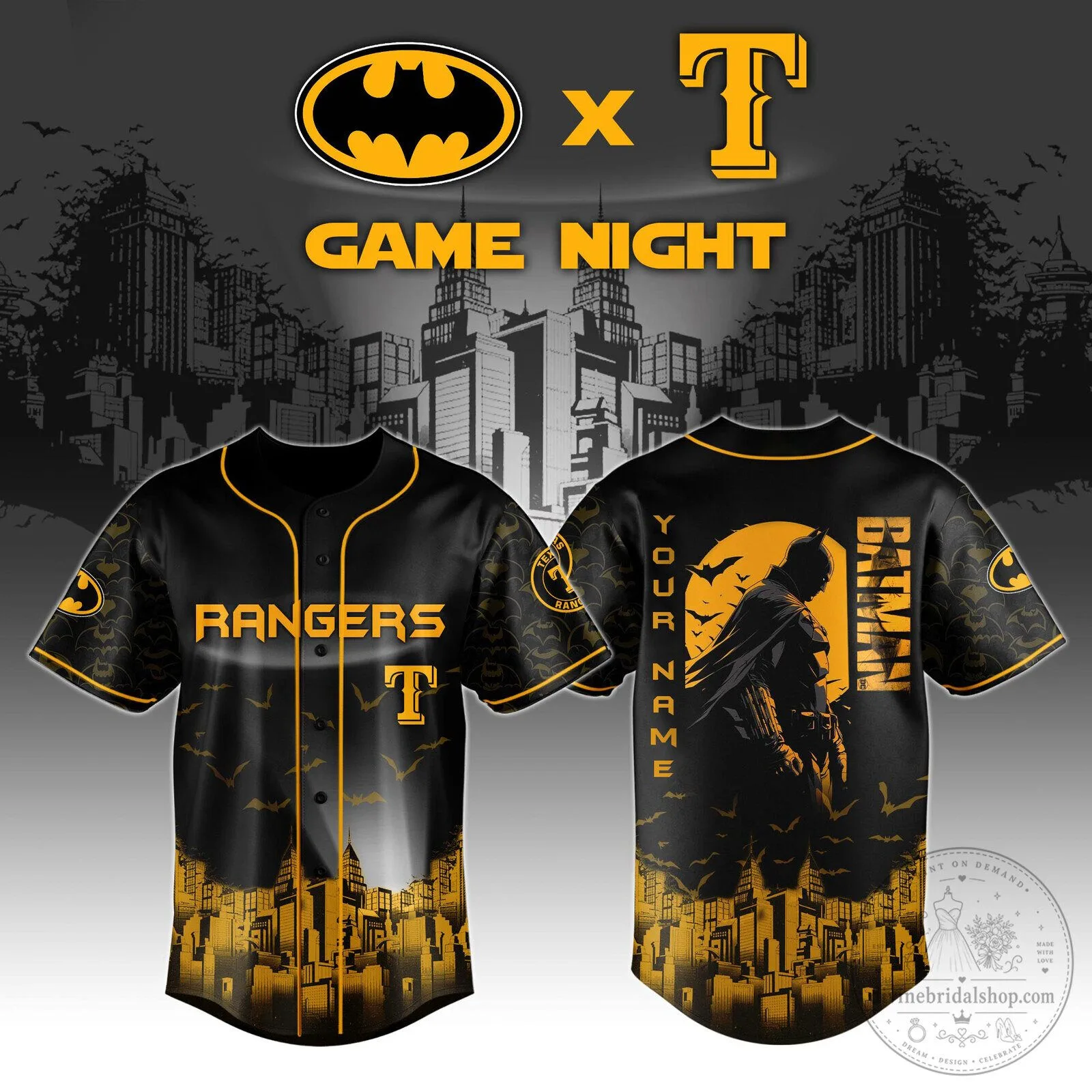 Batman Texas Rangers Game Night Baseball Jersey