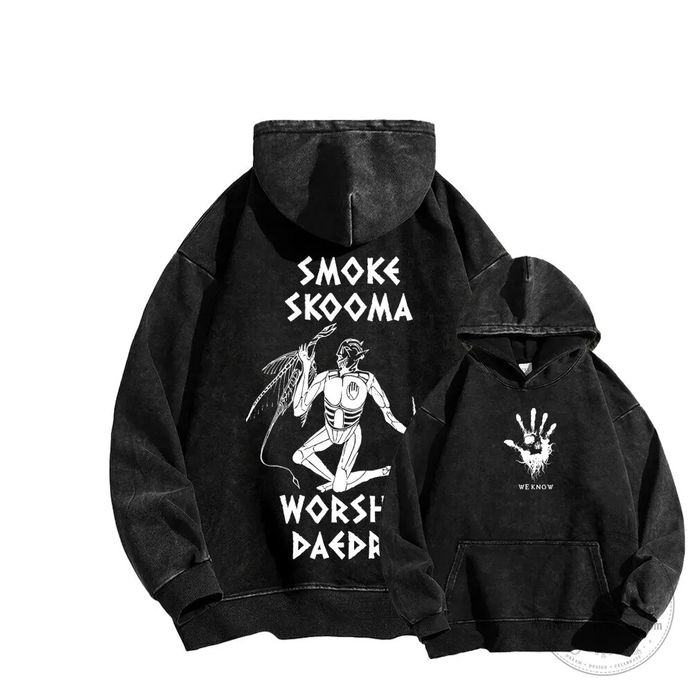 The Elder Scrolls Smoke Skooma Worship Daedra Black Washed Hoodie 1 The Elder Scrolls Smoke Skooma Worship Daedra Black Washed Hoodie