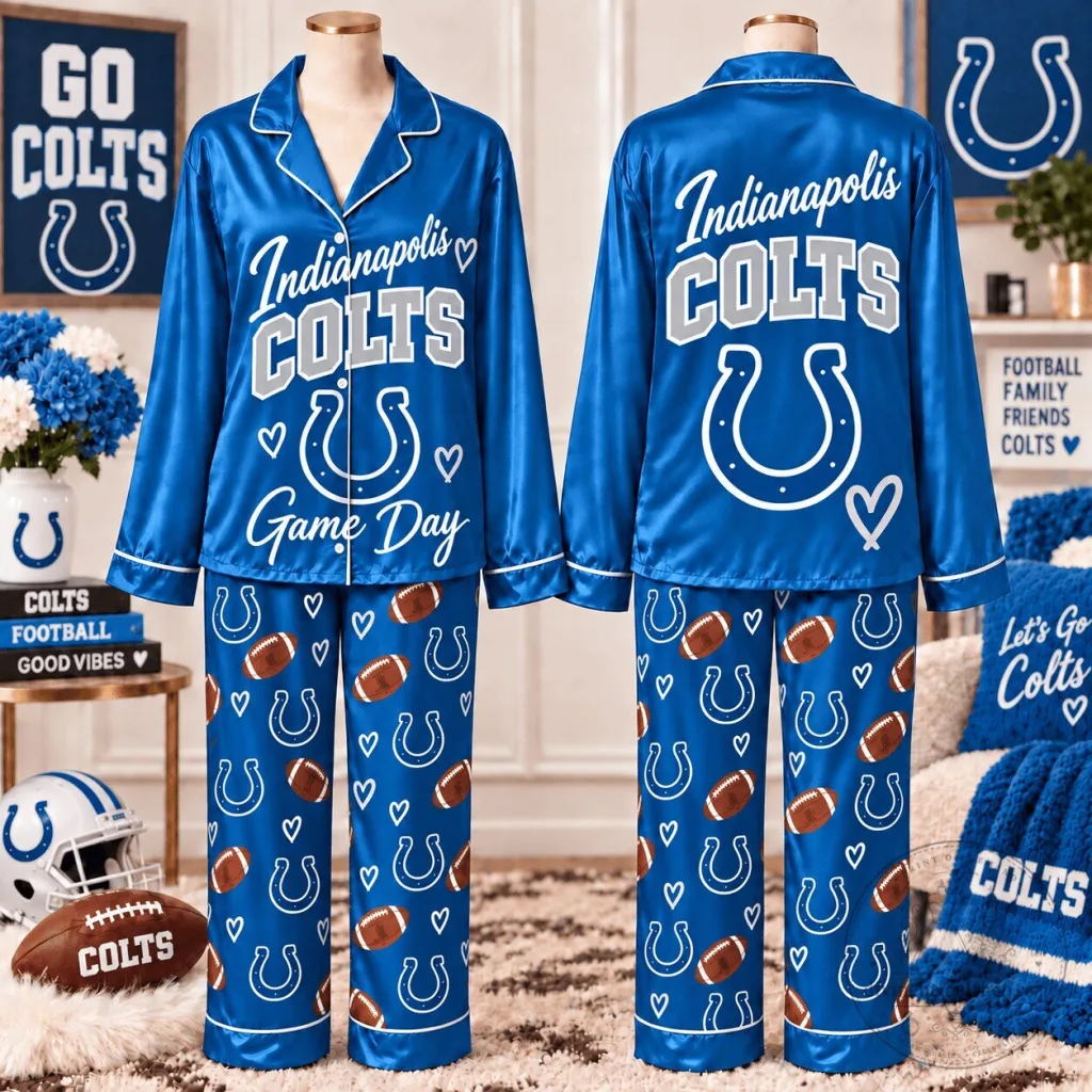 Indianapolis Colts Game Day Women's Blue Satin Pajamas Set Indianapolis Colts Game Day Women's Blue Satin Pajamas Set