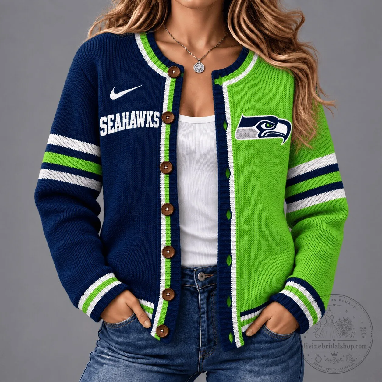 Seattle Seahawks Nike Split Color Block Cardigan Sweater