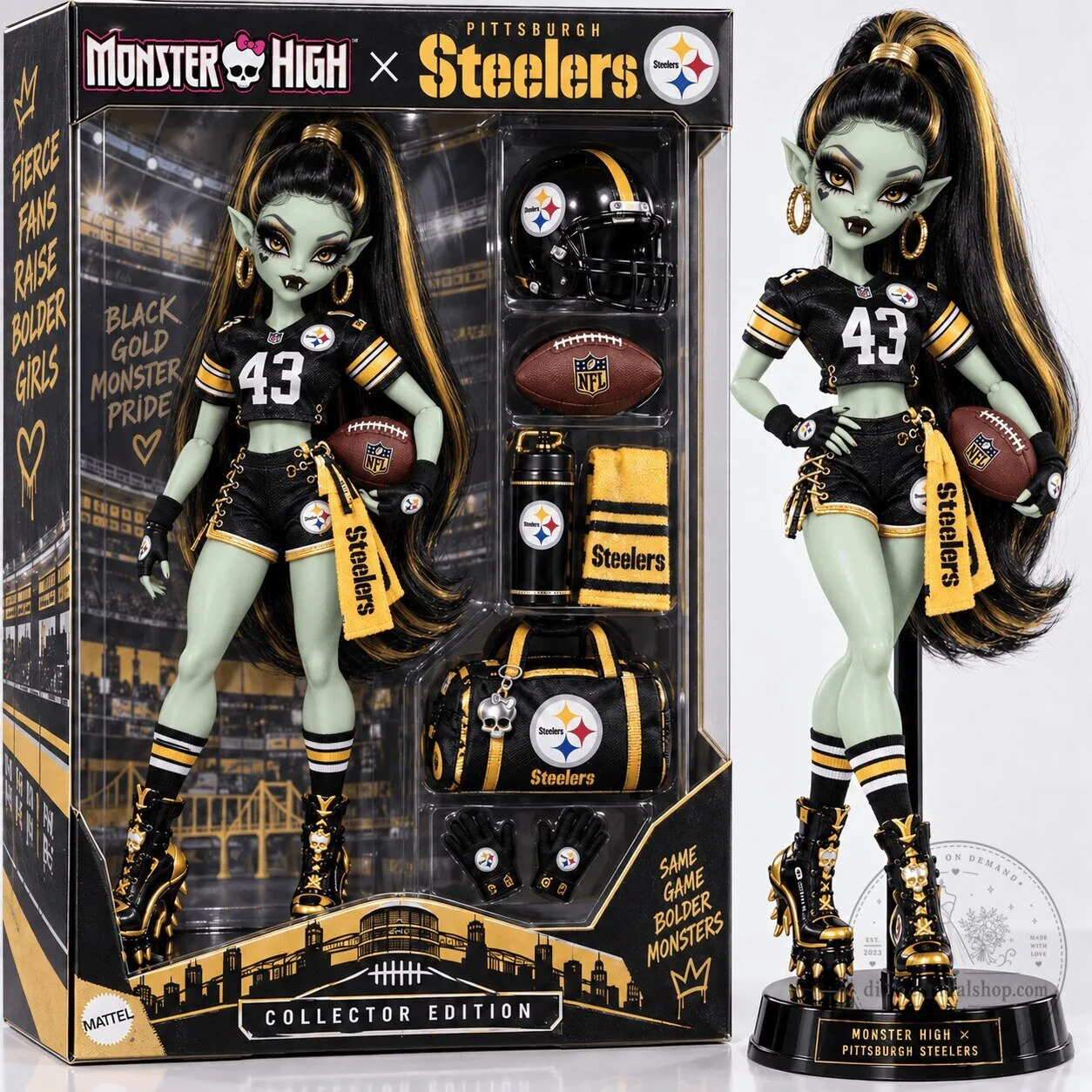Monster High Pittsburgh Steelers Skullector Doll with Football Accessories