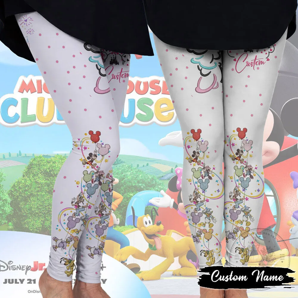 Custom Name Leggings for Women featuring Mickey Mouse Clubhouse Balloons