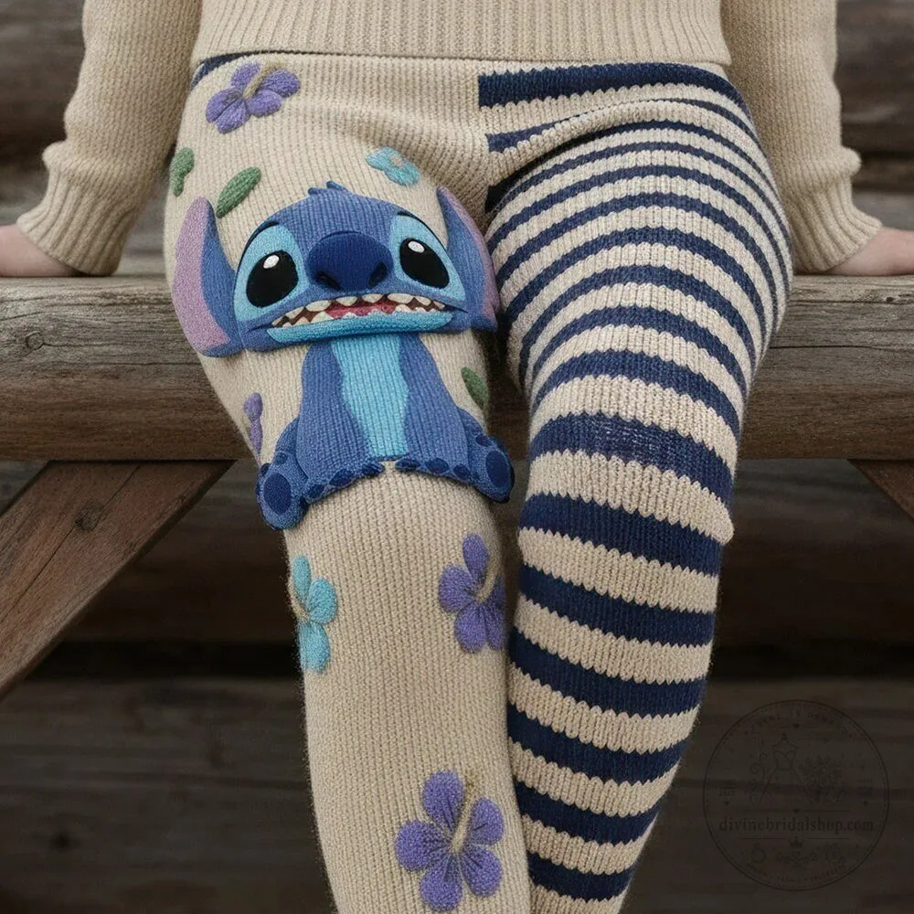 Disney Stitch Embroidered Knitted Leggings for Girls
