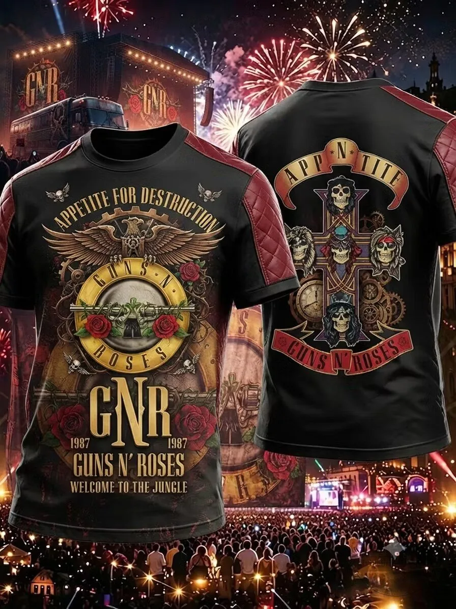 Rock Band T-Shirt Featuring Guns N' Roses Appetite for Destruction Album Artwork