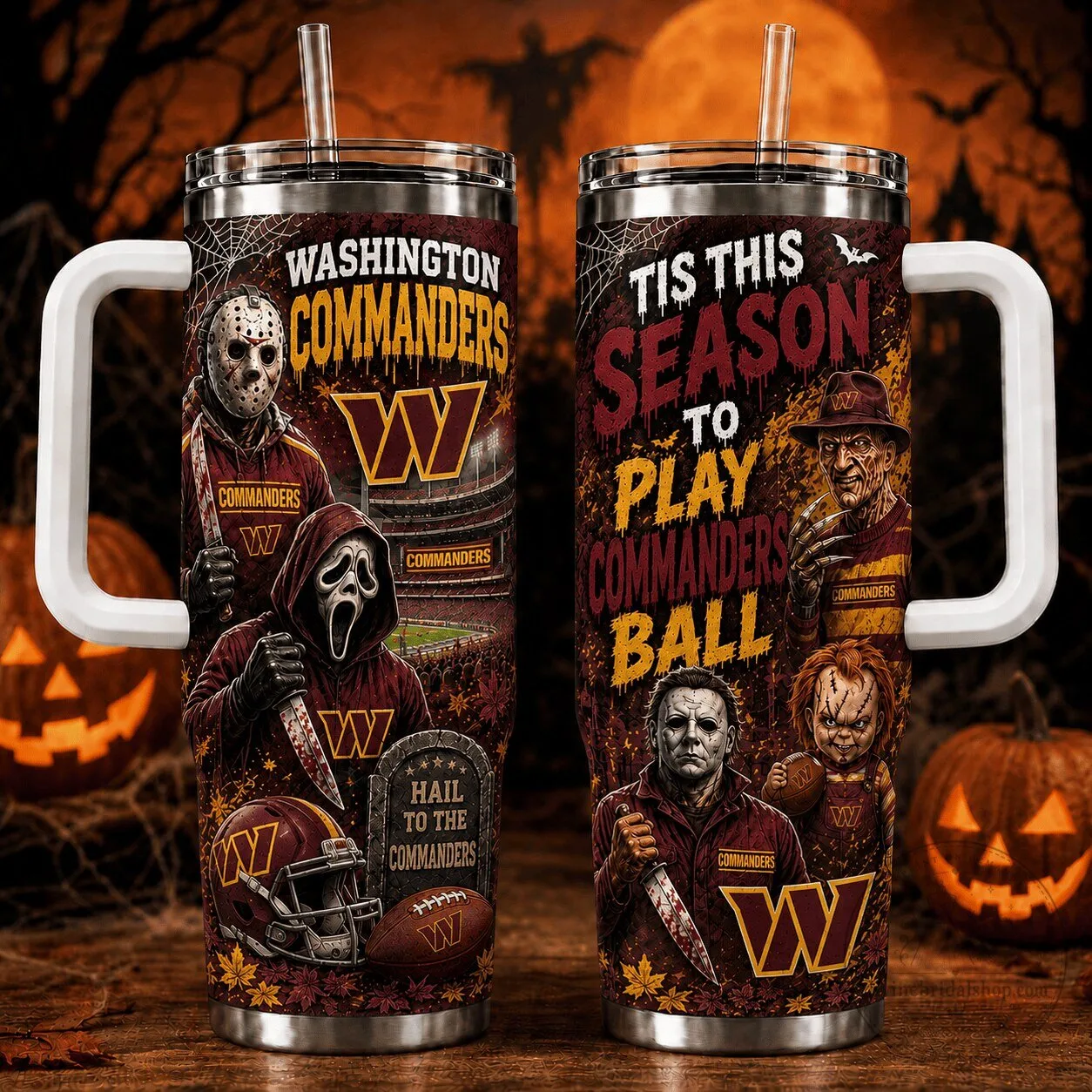 Washington Commanders Halloween Horror Characters Football Fan Tumbler