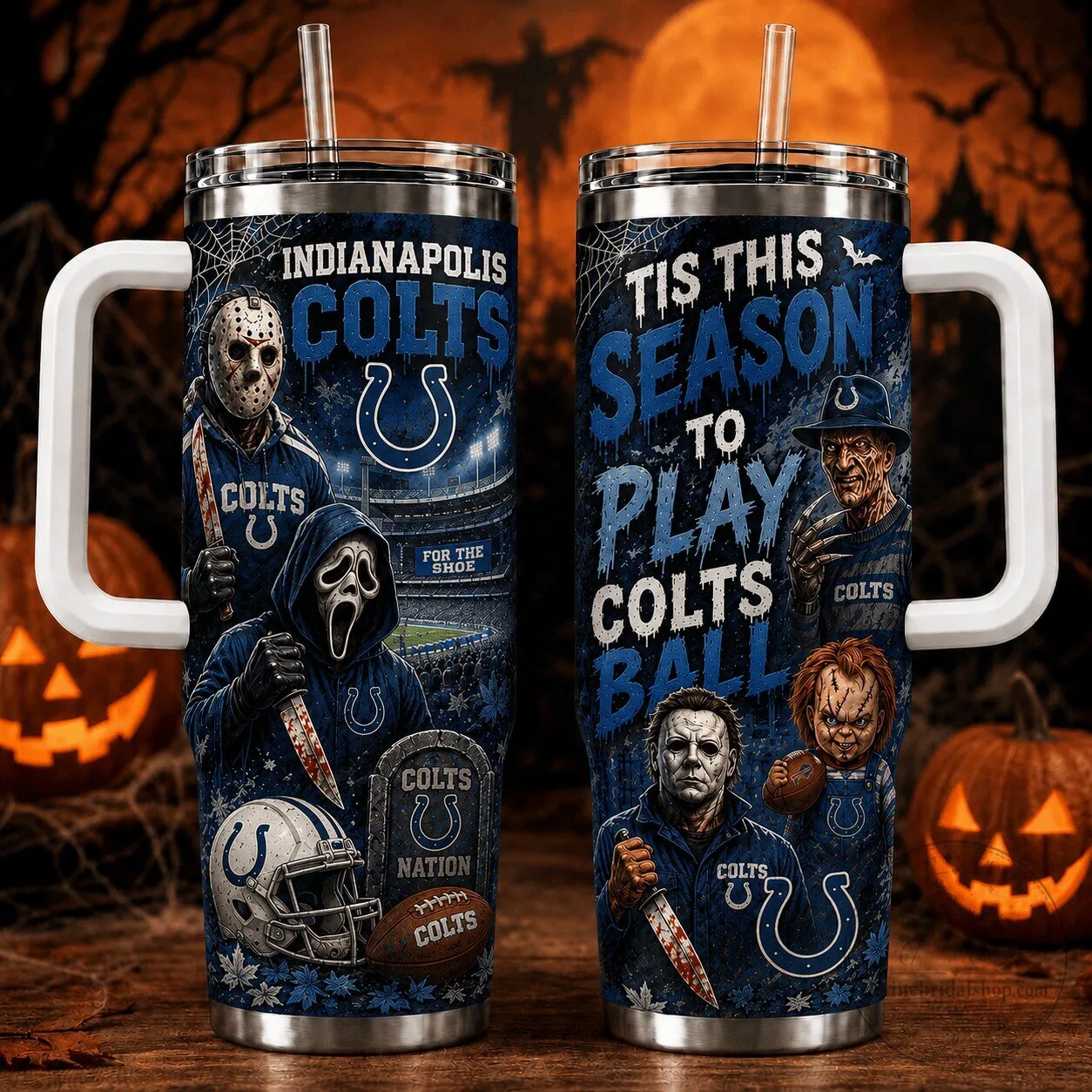 Indianapolis Colts Halloween Horror Movie Characters Football Tumbler
