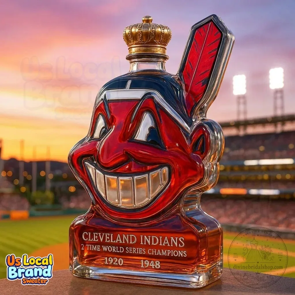 Cleveland Indians Chief Wahoo 2 Time World Series Champions Whiskey Bottle