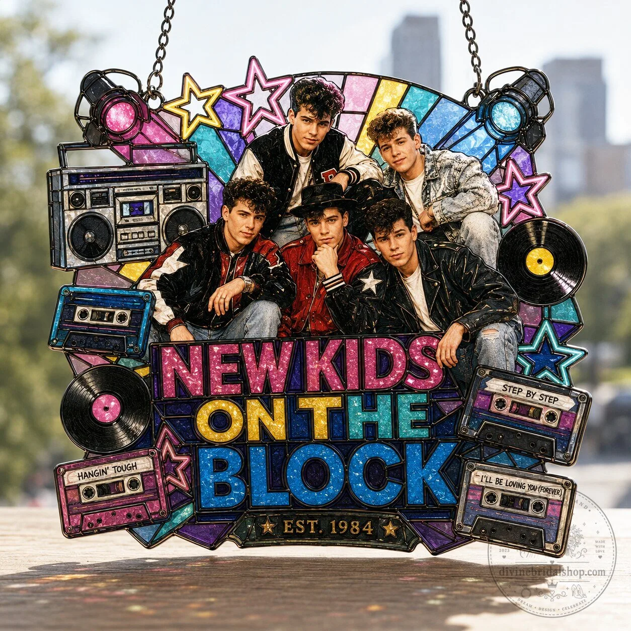 New Kids On The Block Boyband Stained Glass Window Hanging Suncatcher