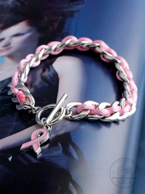 Pink Ribbon Charm Bracelet for Breast Cancer Awareness