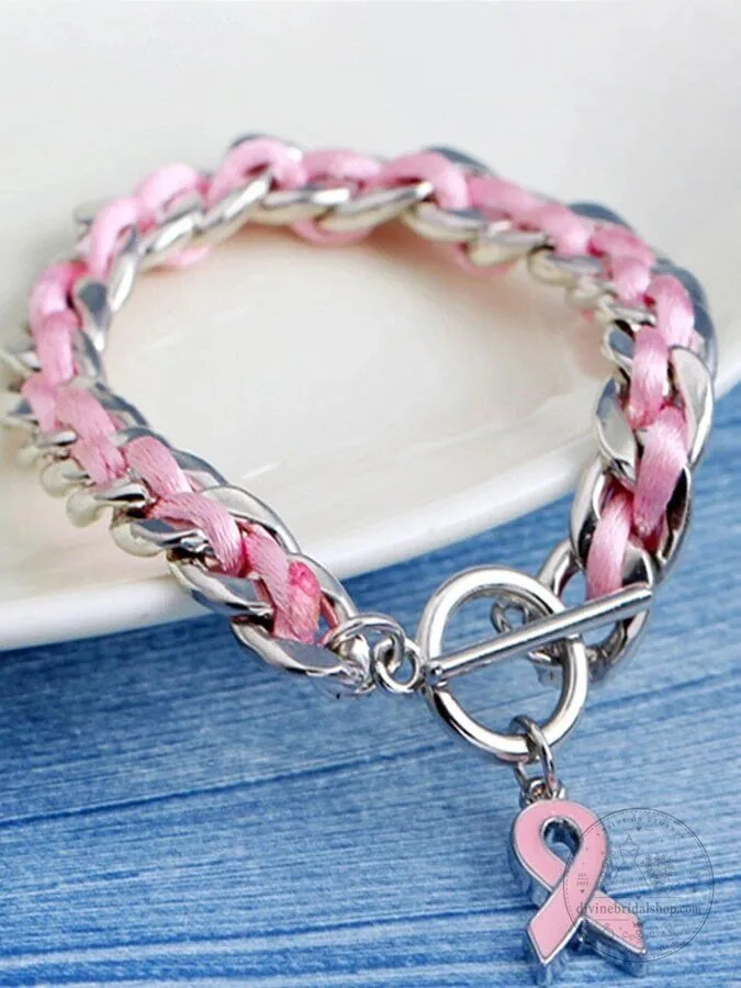 Pink Ribbon Charm Bracelet for Breast Cancer Awareness 8 Pink Ribbon Charm Bracelet for Breast Cancer Awareness