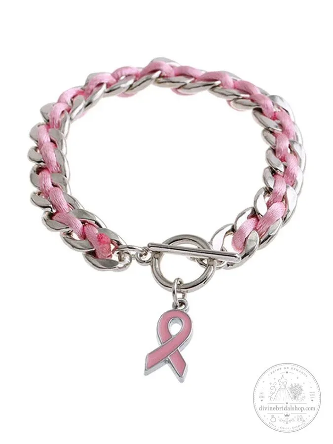 Pink Ribbon Charm Bracelet for Breast Cancer Awareness 9 Pink Ribbon Charm Bracelet for Breast Cancer Awareness