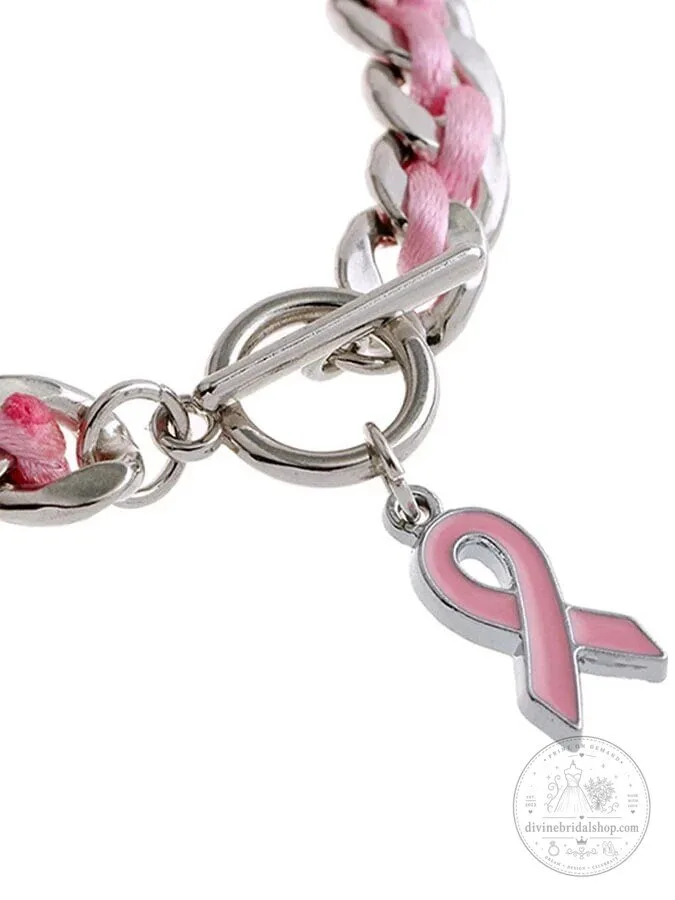 Pink Ribbon Charm Bracelet for Breast Cancer Awareness 10 Pink Ribbon Charm Bracelet for Breast Cancer Awareness