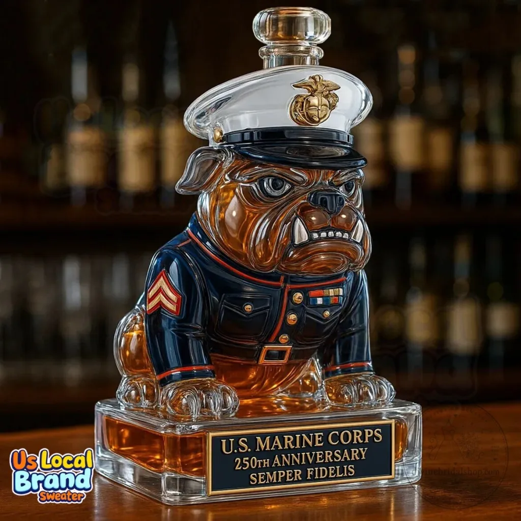 United States Marine Corps 250th Anniversary Bulldog Decanter Whiskey Bottle
