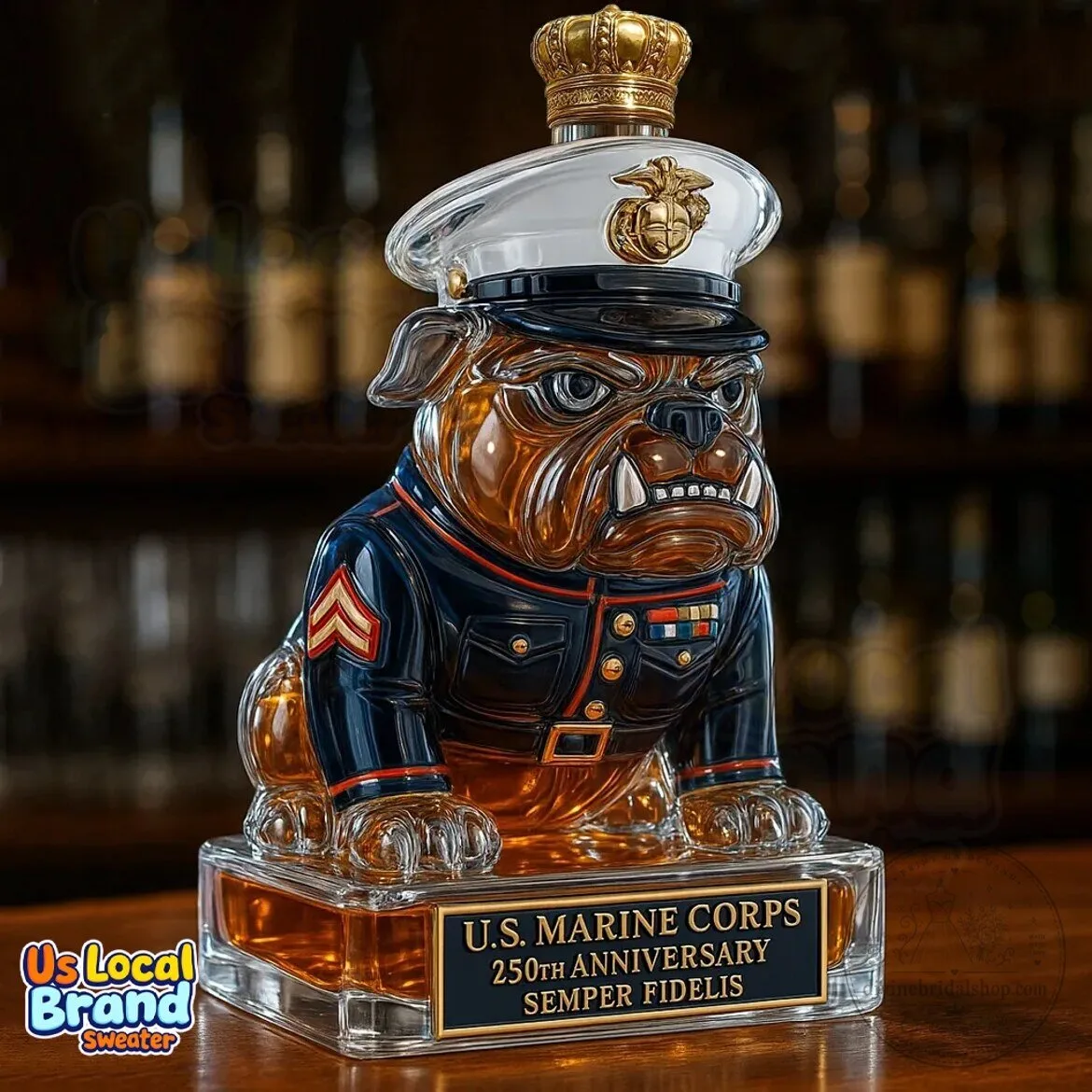 United States Marine Corps 250th Anniversary Bulldog Decanter Whiskey Bottle 4 United States Marine Corps 250th Anniversary Bulldog Decanter Whiskey Bottle