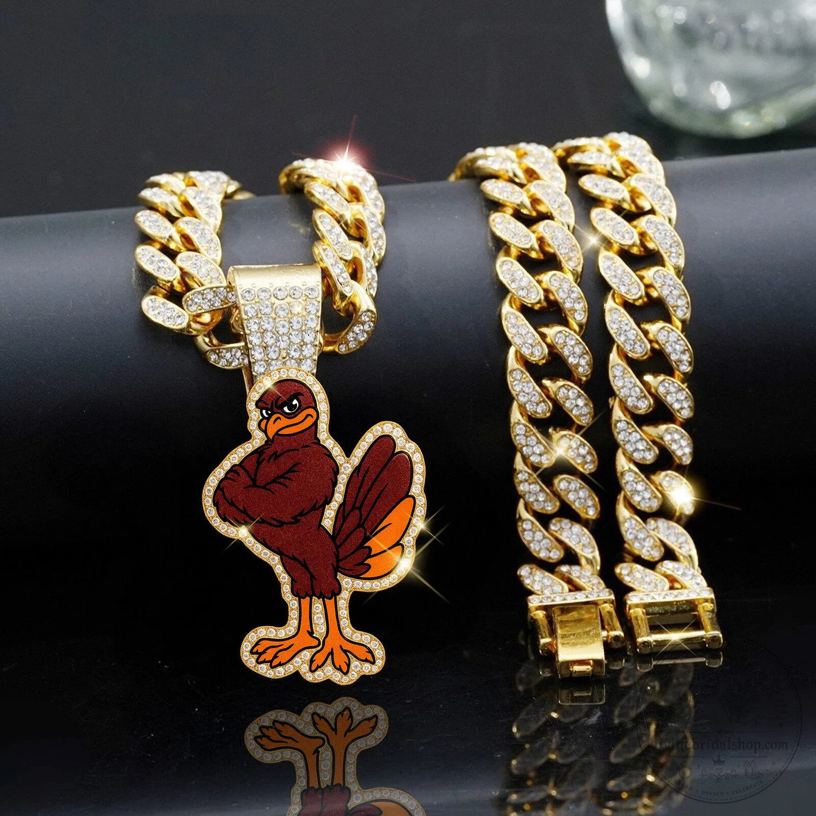 Vintage Turkey Cartoon Character Gold Plated Bling Pendant Necklace