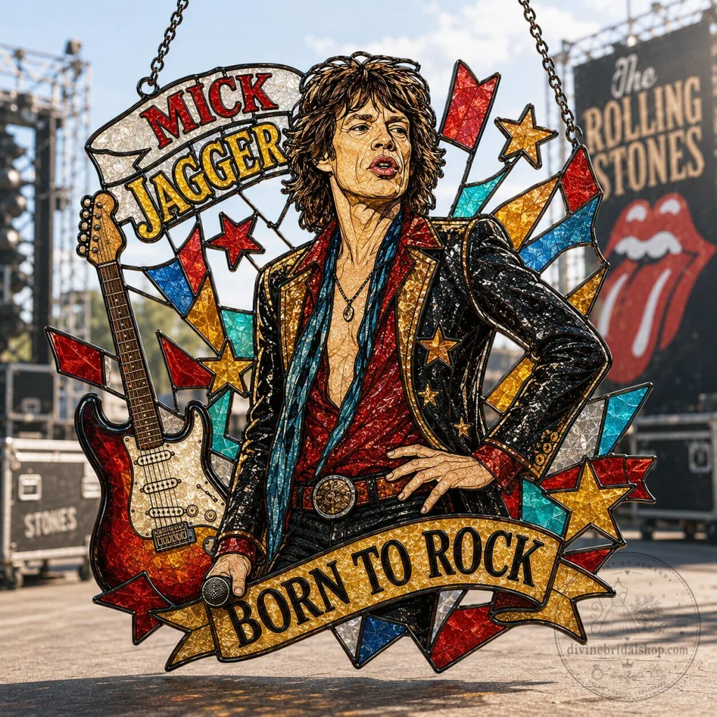 The Rolling Stones Mick Jagger Born To Rock Stained Glass Effect Suncatcher The Rolling Stones Mick Jagger Born To Rock Stained Glass Effect Suncatcher