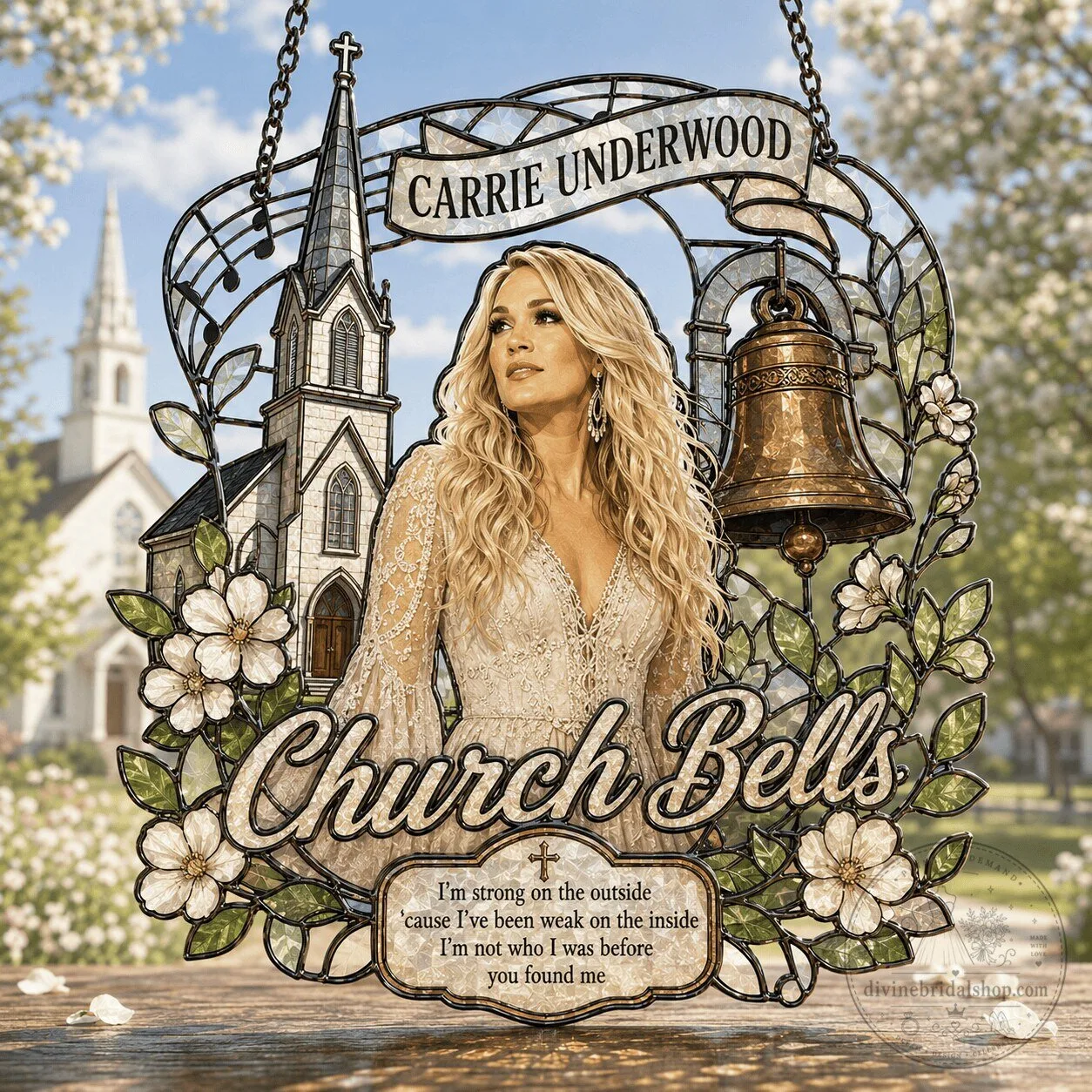 Carrie Underwood Church Bells Stained Glass Suncatcher Window Hanging